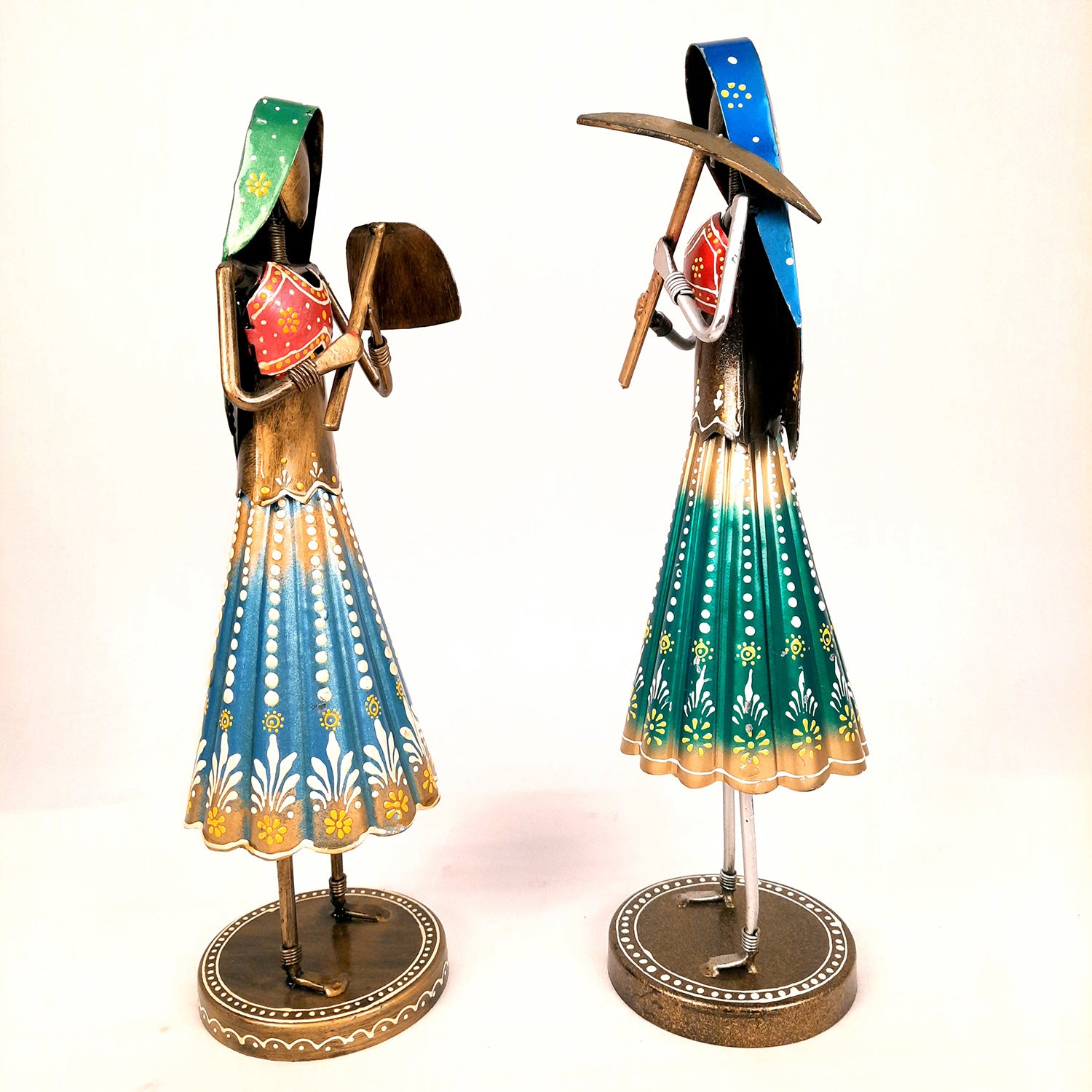 Showpiece Village Worker Ladies | Artifacts for Home, Table, Living Room, TV Unit & Bedroom Decor | Decorative Show piece for Office Desk & Gifts - 15 Inch (Set of 2) - Apkamart
