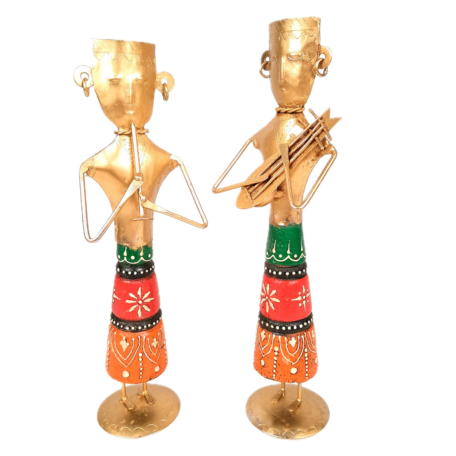 Tribal Musicians Figurines - for Home, Bedroom, Living Room, Office Desk, Table Decor & Gifts - 12 Inch (Set of 2)