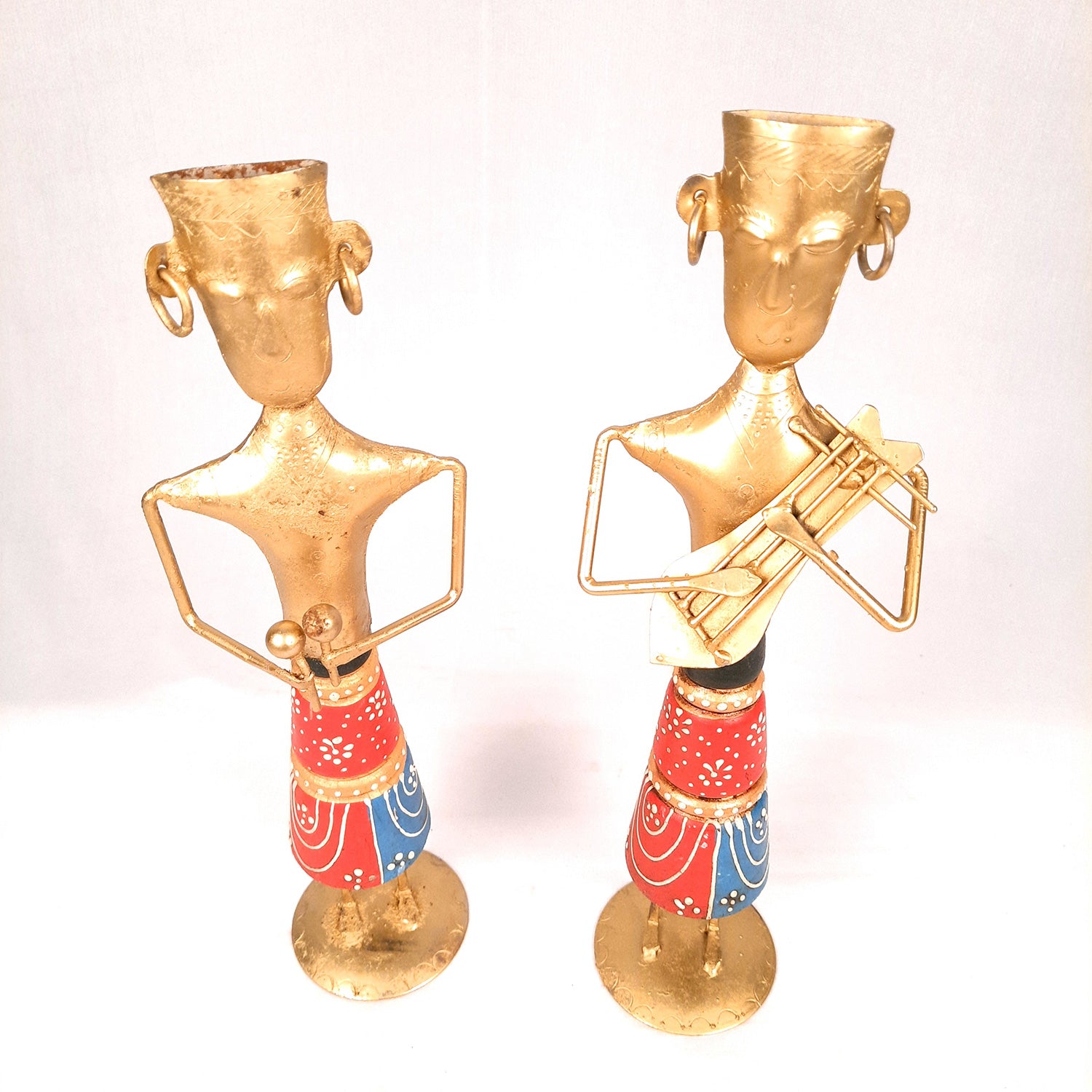 Showpiece Musician Set | Tribal Musician Figurine - For Home, Table, Living Room & TV Unit Decor | Show Piece For Office Desk & Gifts - 12 Inch (Set of 2)