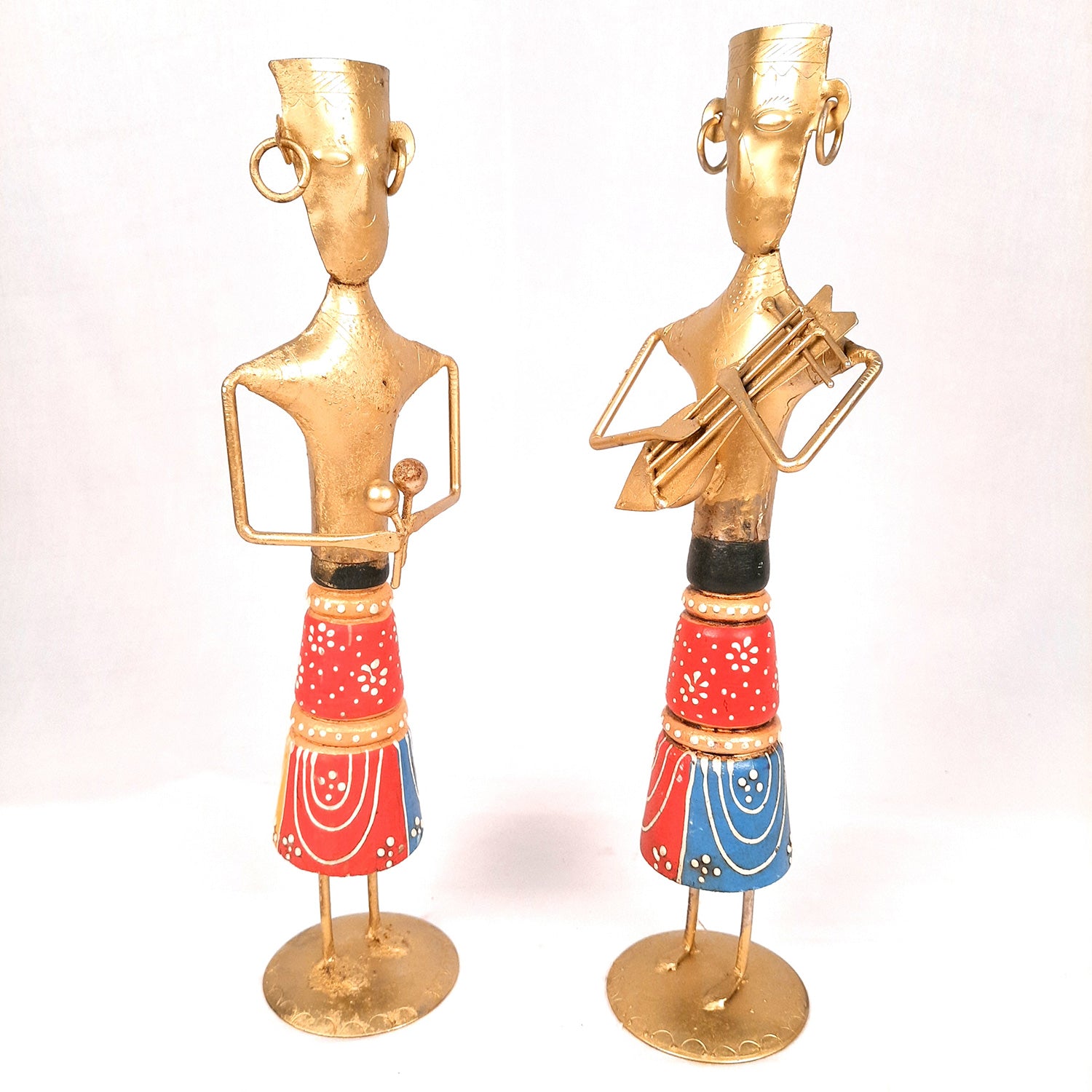 Showpiece Musician Set | Tribal Musician Figurine - For Home, Table, Living Room & TV Unit Decor | Show Piece For Office Desk & Gifts - 12 Inch (Set of 2)