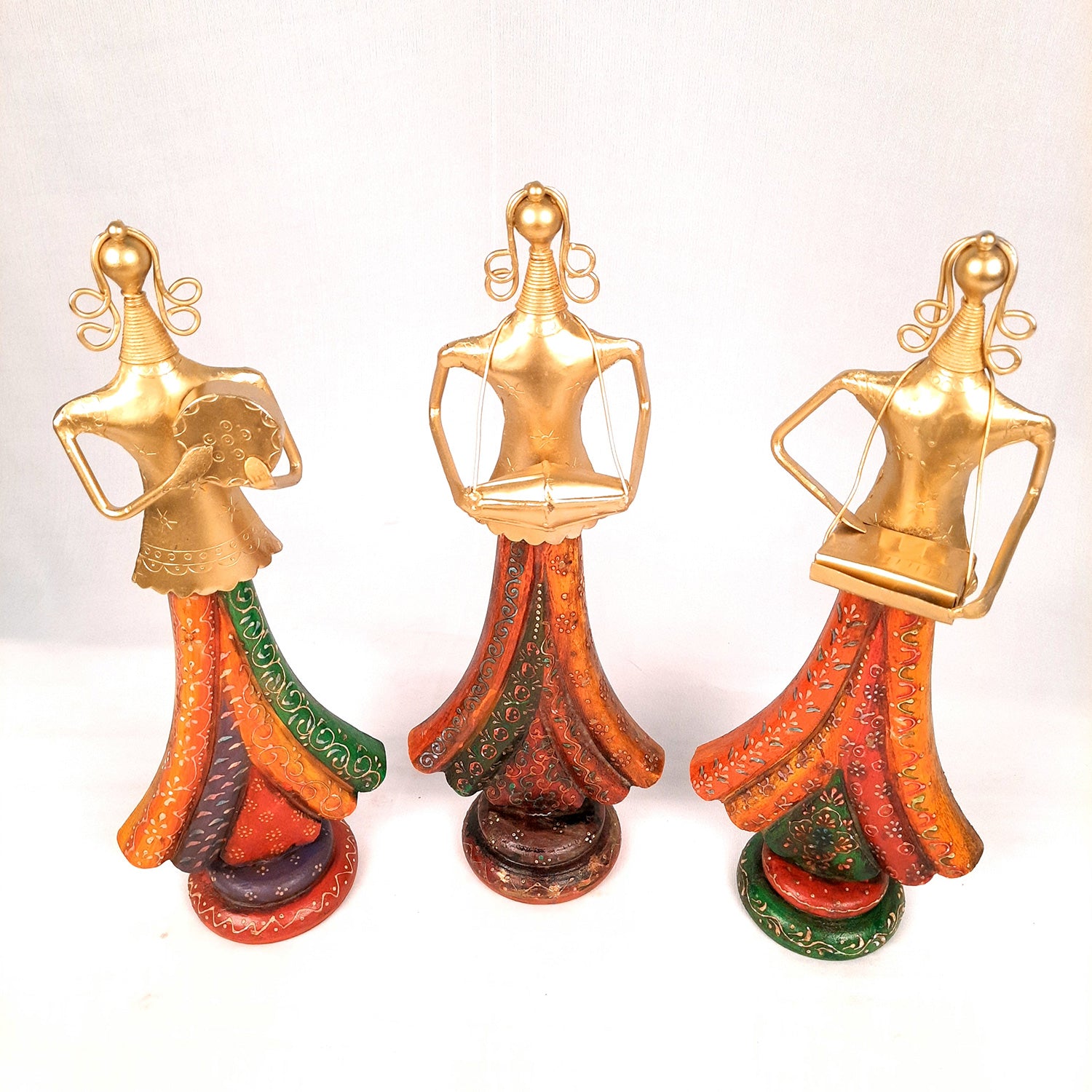 Showpiece Folk Musician Ladies | Handicraft Figurines - For Table, Living Room, Bedroom & TV Unit| Show Piece For Office Desk & Gifts - 13 Inch (Set of 3) - Apkamart