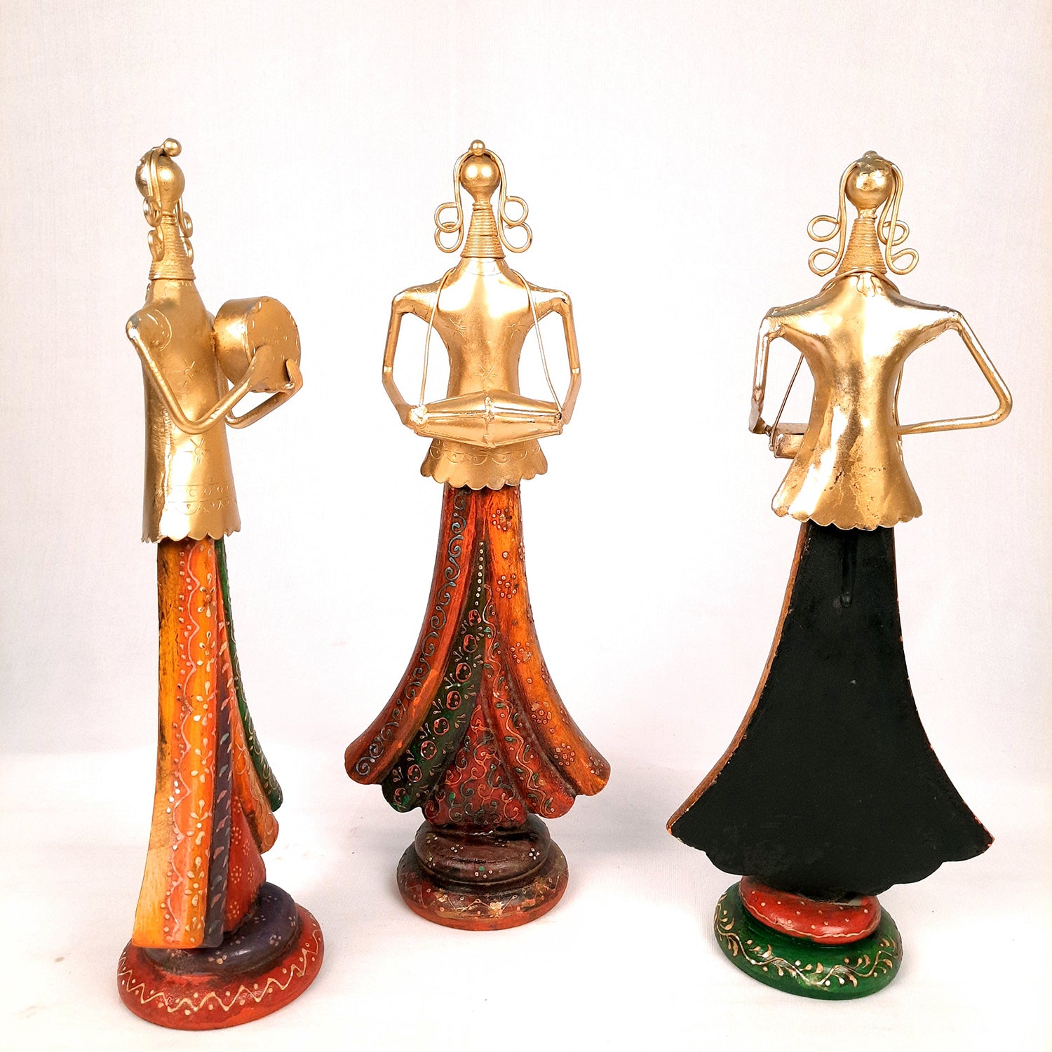Showpiece Folk Musician Ladies | Handicraft Figurines - For Table, Living Room, Bedroom & TV Unit| Show Piece For Office Desk & Gifts - 13 Inch (Set of 3) - Apkamart