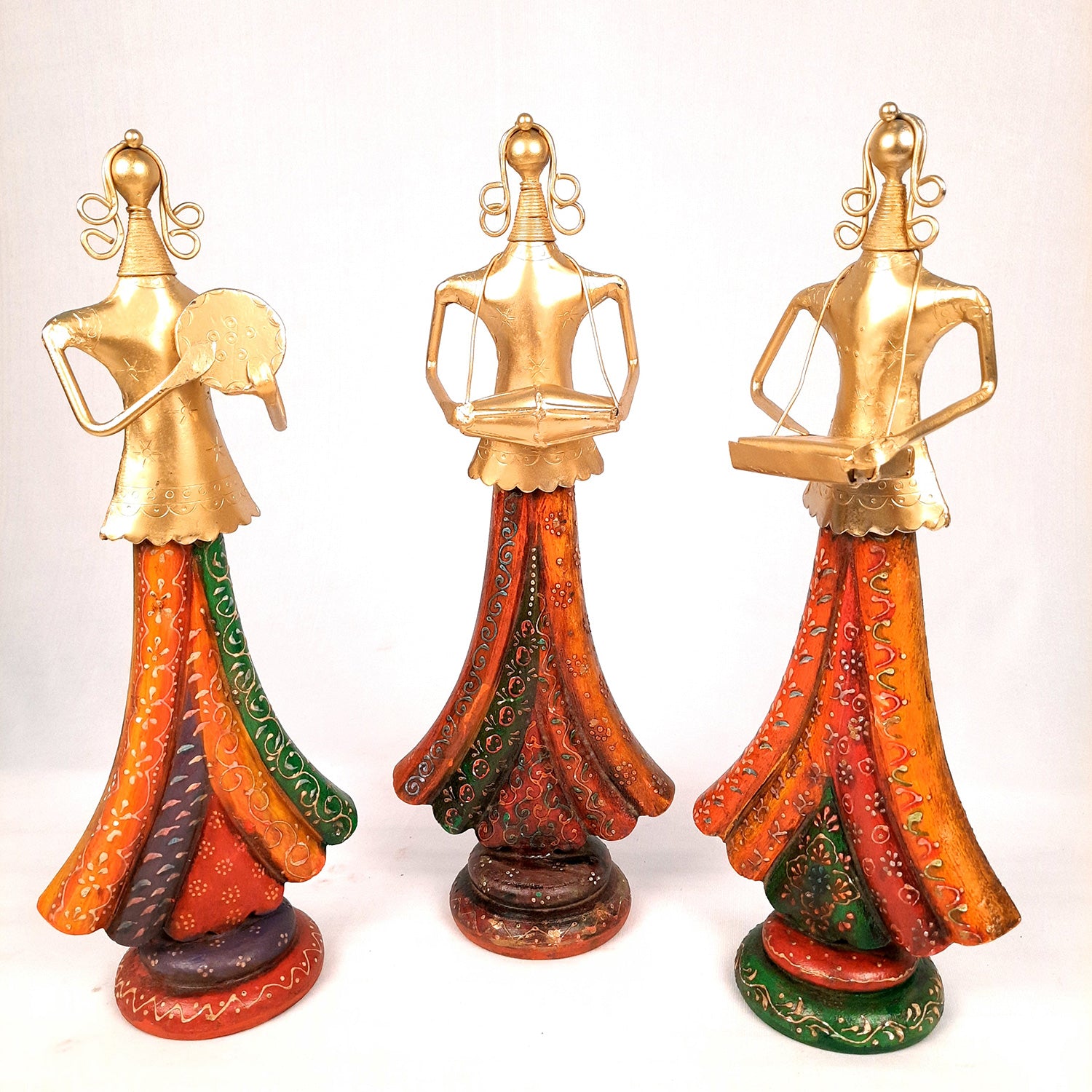 Showpiece Folk Musician Ladies | Handicraft Figurines - For Table, Living Room, Bedroom & TV Unit| Show Piece For Office Desk & Gifts - 13 Inch (Set of 3) - Apkamart