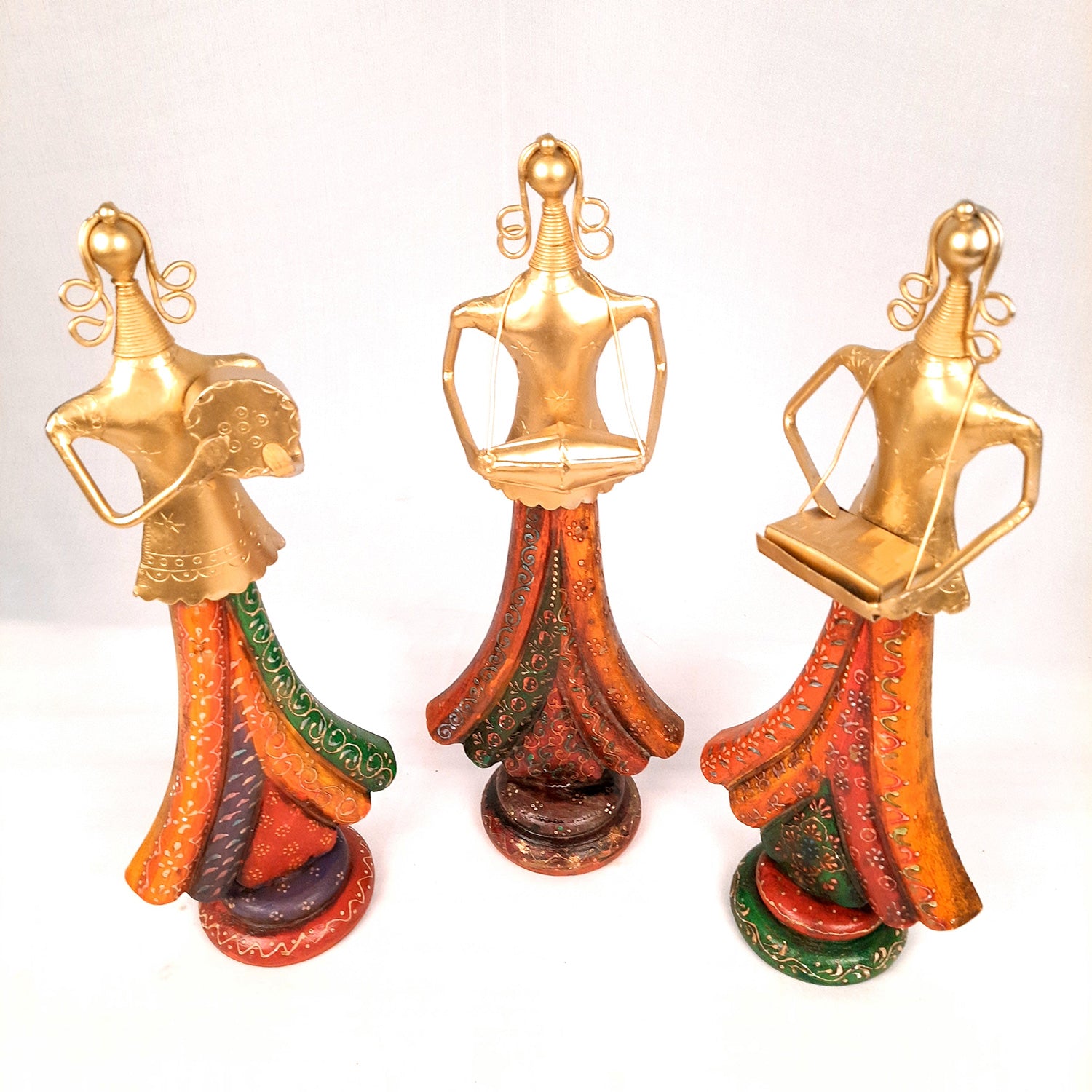 Showpiece Folk Musician Ladies | Handicraft Figurines - For Table, Living Room, Bedroom & TV Unit| Show Piece For Office Desk & Gifts - 13 Inch (Set of 3) - Apkamart