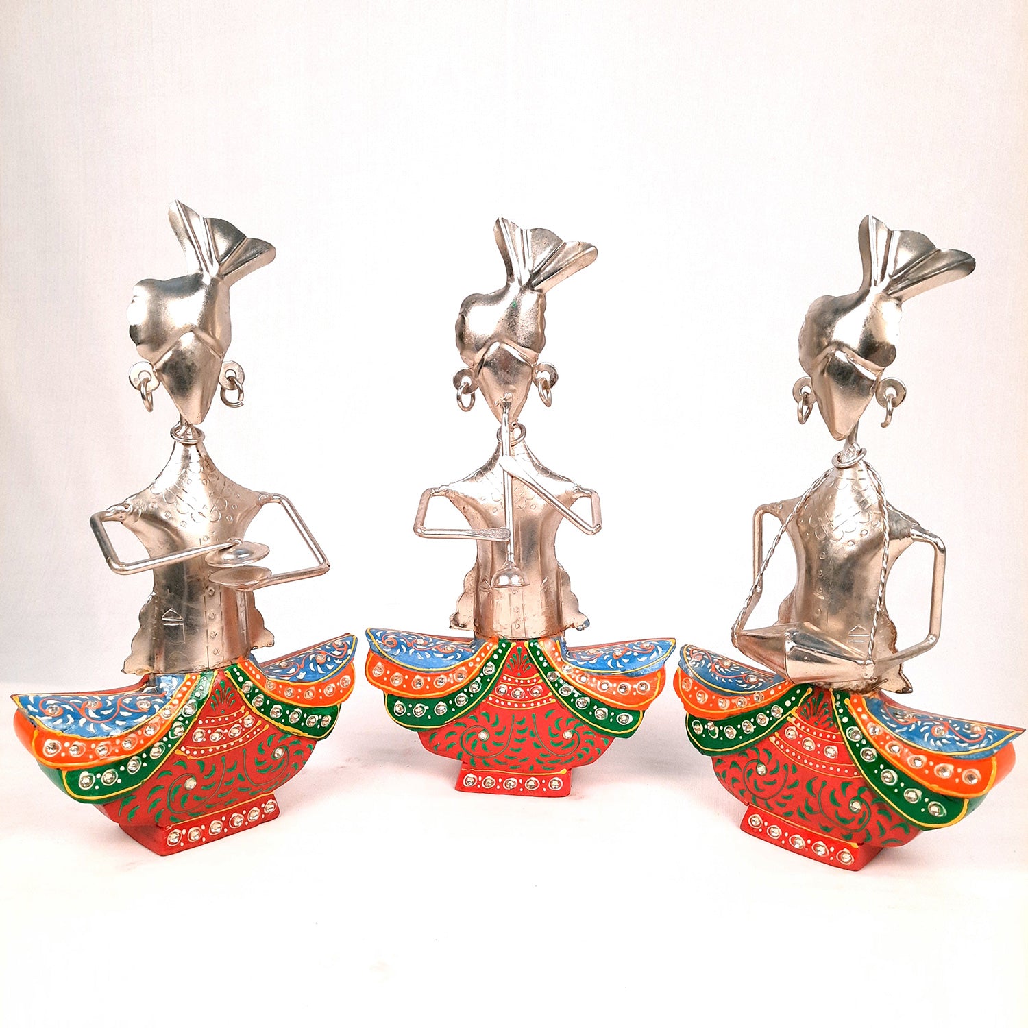 Showpiece Figurine - Rajasthani Musicians | Decorative Show piece for Home, Bedroom, Living Room, Office Desk & Table Decor | Gifts For Wedding, Housewarming & Festivals- 13 Inch (Set of 3)