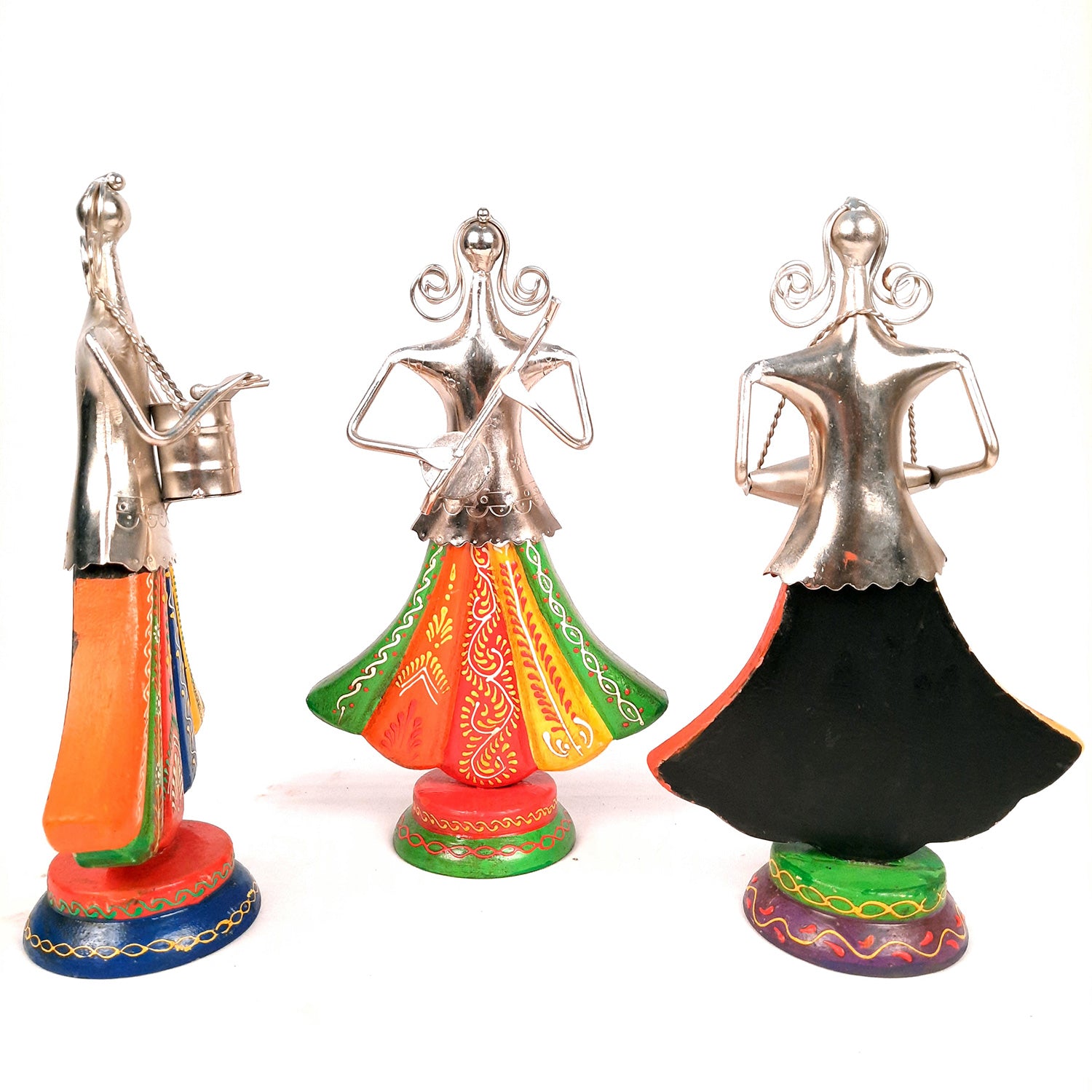 Showpiece Musician Girls Set For Home Decor | Handicraft Figurines - For Table, Living Room, Bedroom & TV Unit Decor | Show Piece For Office Desk & Gifts - 13 Inch (Set of 3) - Apkamart