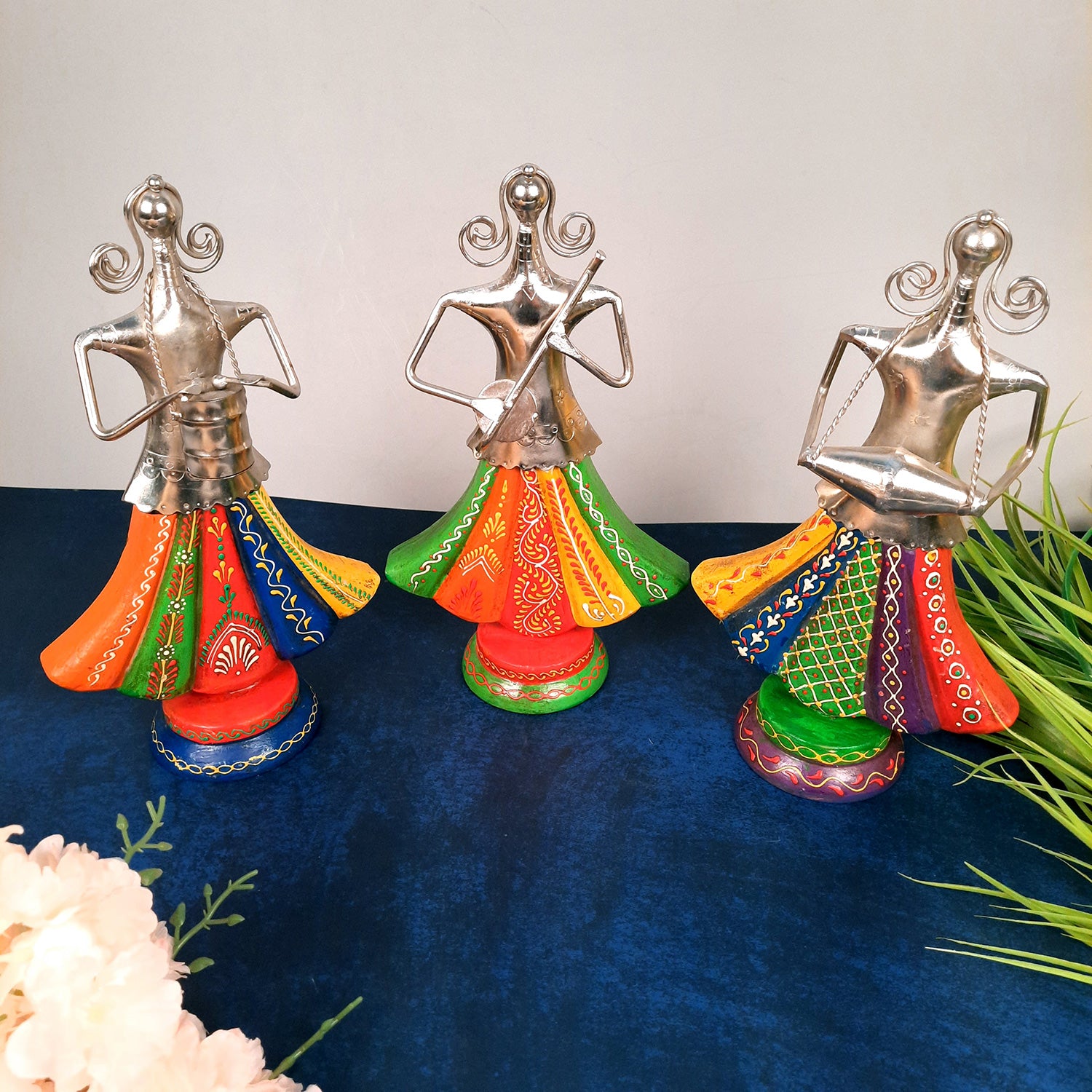 Showpiece Musician Girls Set For Home Decor | Handicraft Figurines - For Table, Living Room, Bedroom & TV Unit Decor | Show Piece For Office Desk & Gifts - 13 Inch (Set of 3) - Apkamart