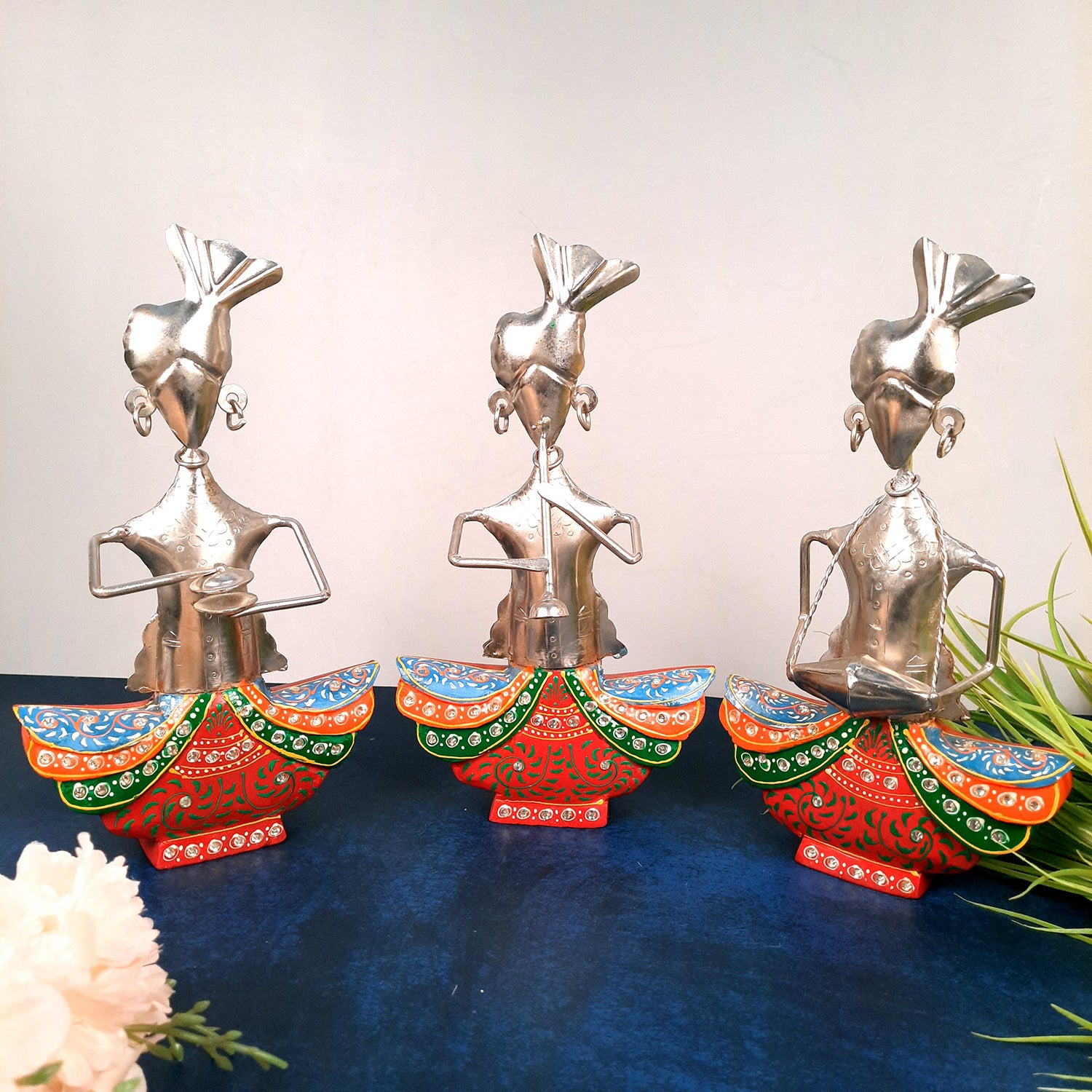 Showpiece Figurine - Rajasthani Musicians | Decorative Show piece for Home, Bedroom, Living Room, Office Desk & Table Decor | Gifts For Wedding, Housewarming & Festivals- 13 Inch (Set of 3)