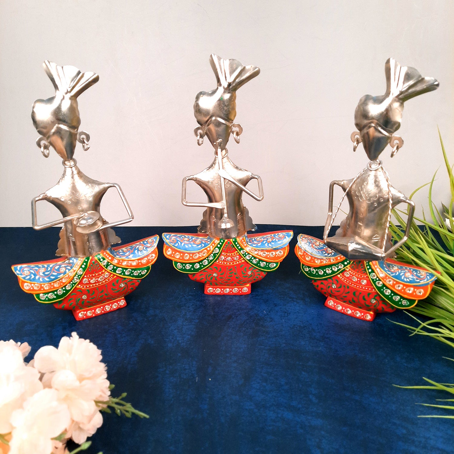 Showpiece Figurine - Rajasthani Musicians | Decorative Show piece for Home, Bedroom, Living Room, Office Desk & Table Decor | Gifts For Wedding, Housewarming & Festivals- 13 Inch (Set of 3)