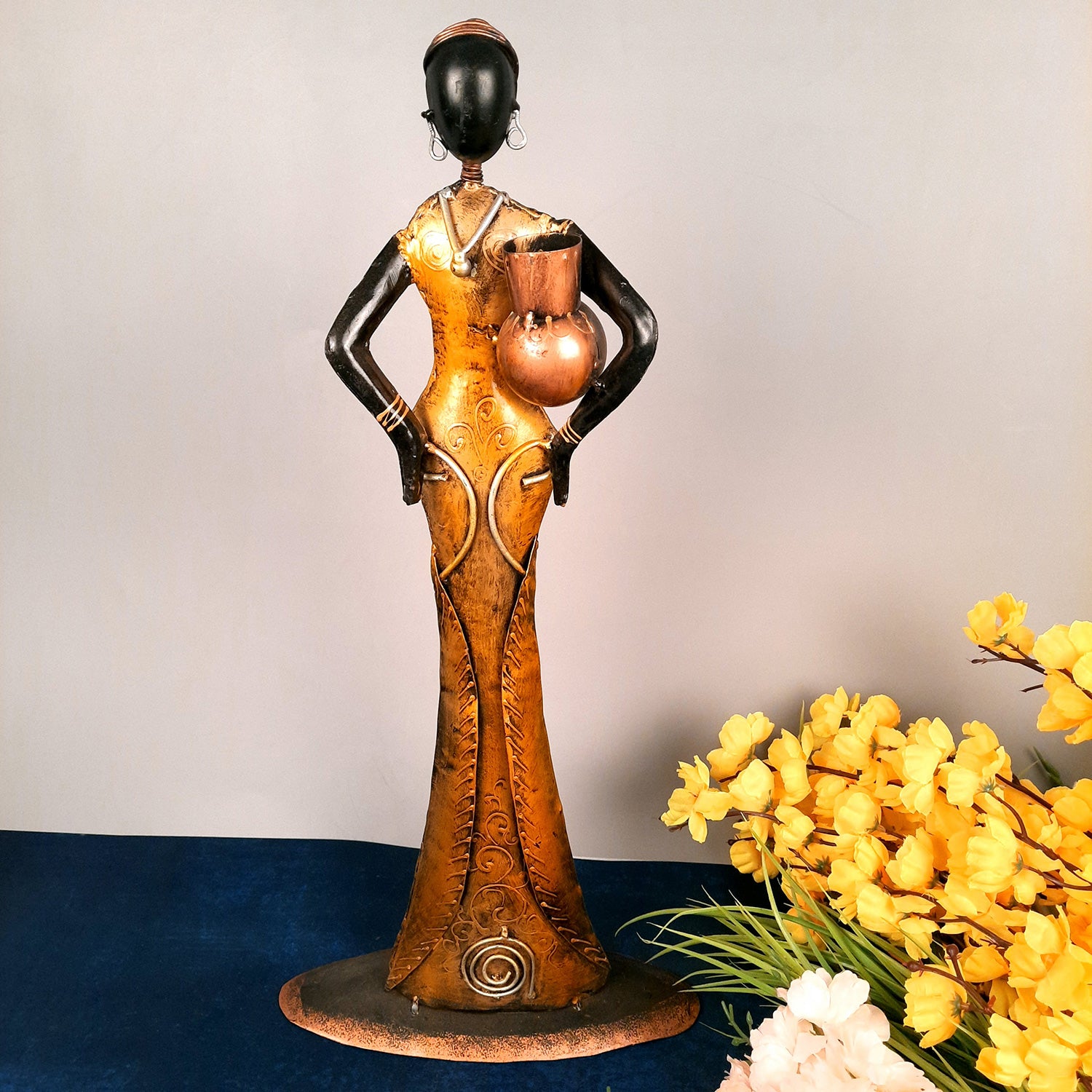 Decorative Showpiece Lady Holding Pot Design | Figurine for Home, Living Room, TV unit & Bedroom Decor | Show Piece For Office Desk & Gifts - 22 Inch - Apkamart