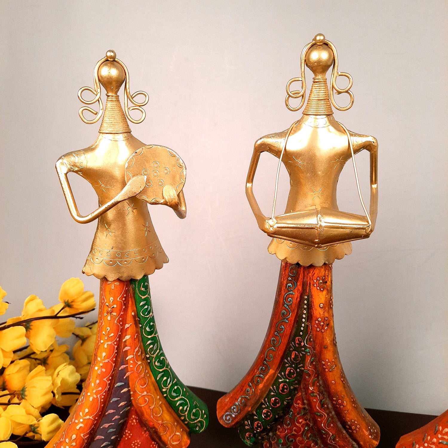 Showpiece Folk Musician Ladies | Handicraft Figurines - For Table, Living Room, Bedroom & TV Unit| Show Piece For Office Desk & Gifts - 13 Inch (Set of 3) - Apkamart