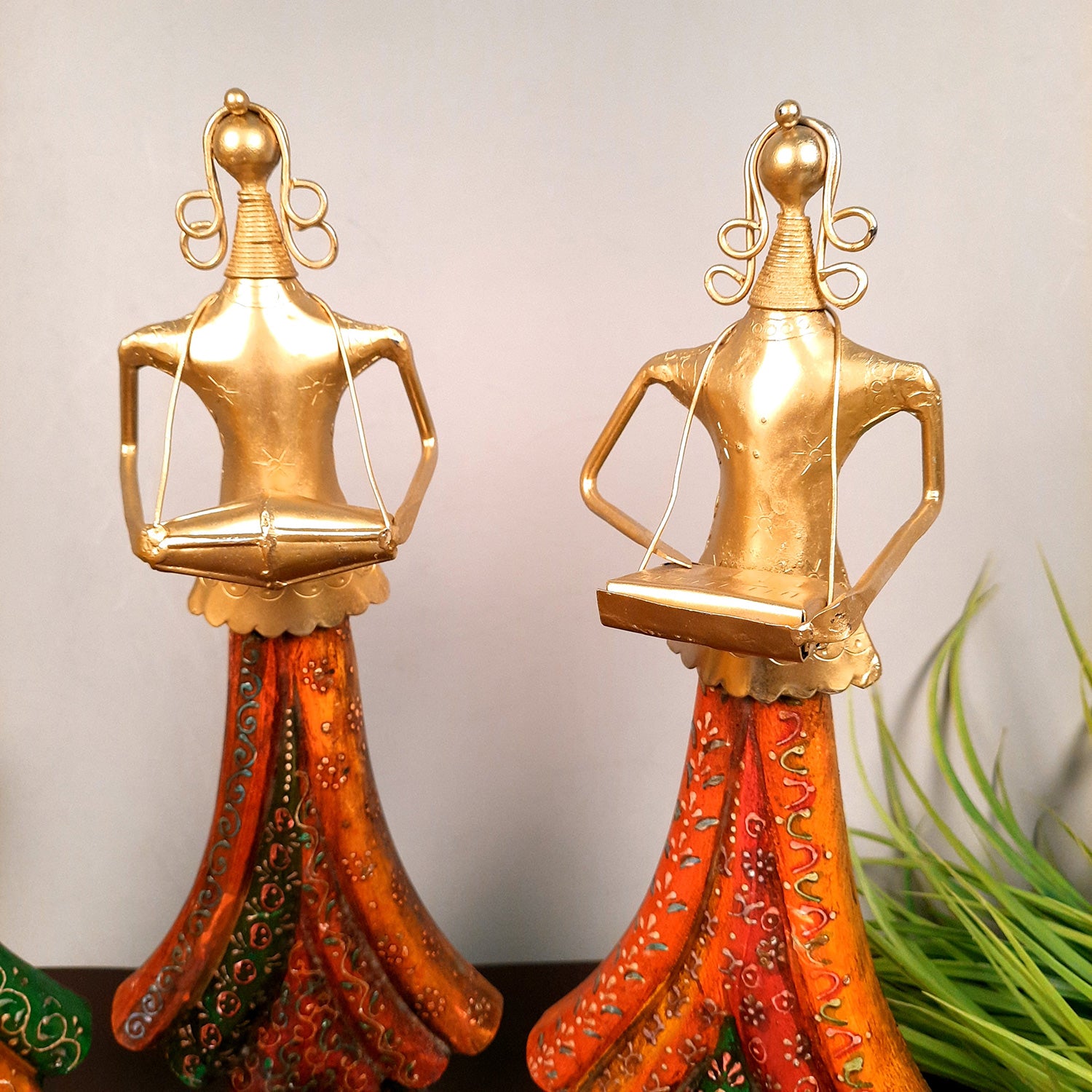 Showpiece Folk Musician Ladies | Handicraft Figurines - For Table, Living Room, Bedroom & TV Unit| Show Piece For Office Desk & Gifts - 13 Inch (Set of 3) - Apkamart