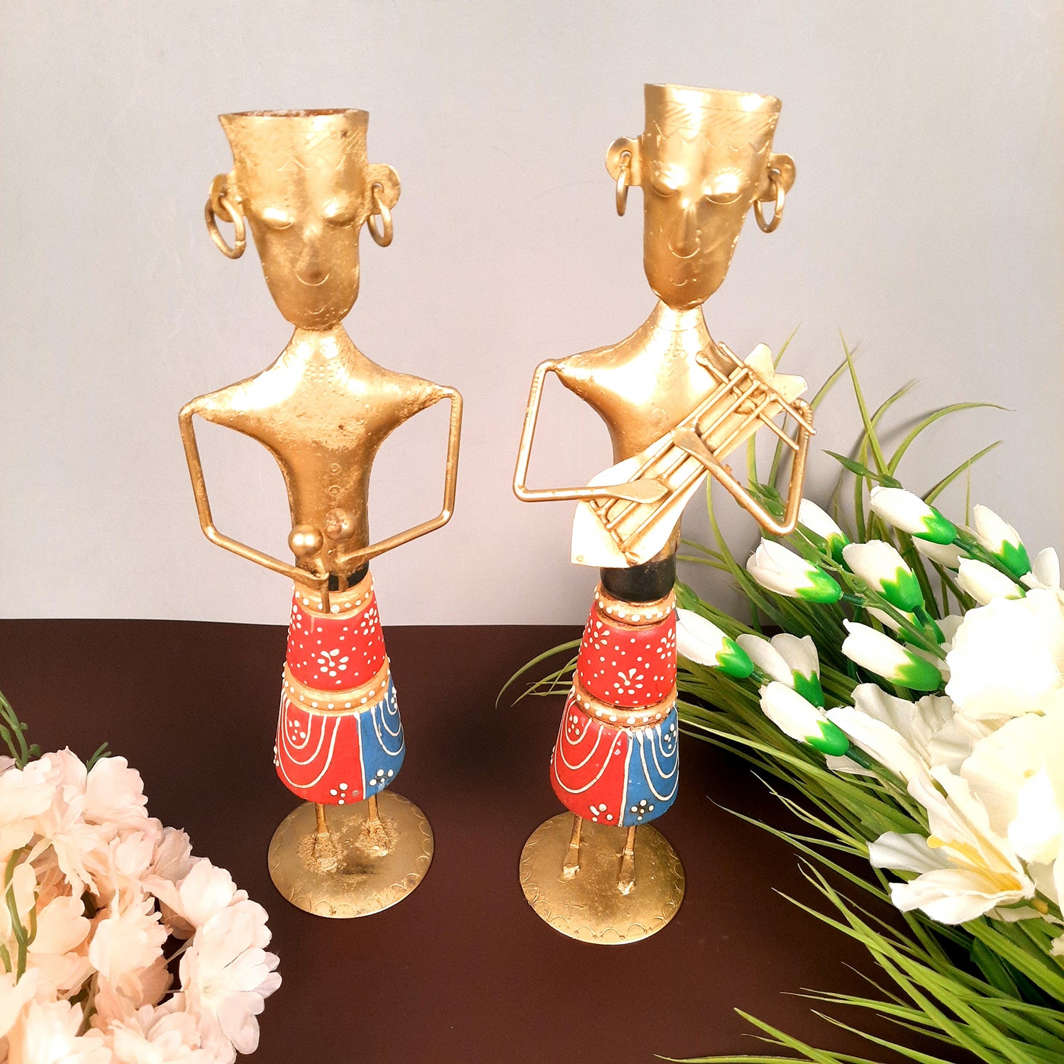 Showpiece Musician Set | Tribal Musician Figurine - For Home, Table, Living Room & TV Unit Decor | Show Piece For Office Desk & Gifts - 12 Inch (Set of 2)