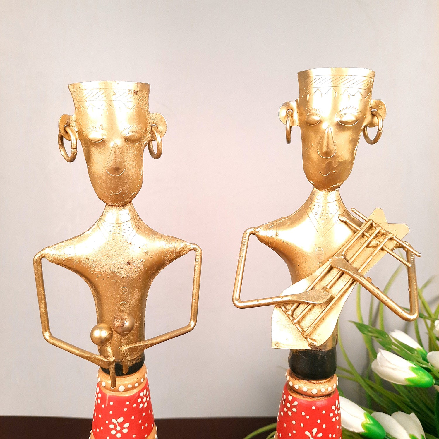 Showpiece Musician Set | Tribal Musician Figurine - For Home, Table, Living Room & TV Unit Decor | Show Piece For Office Desk & Gifts - 12 Inch (Set of 2)