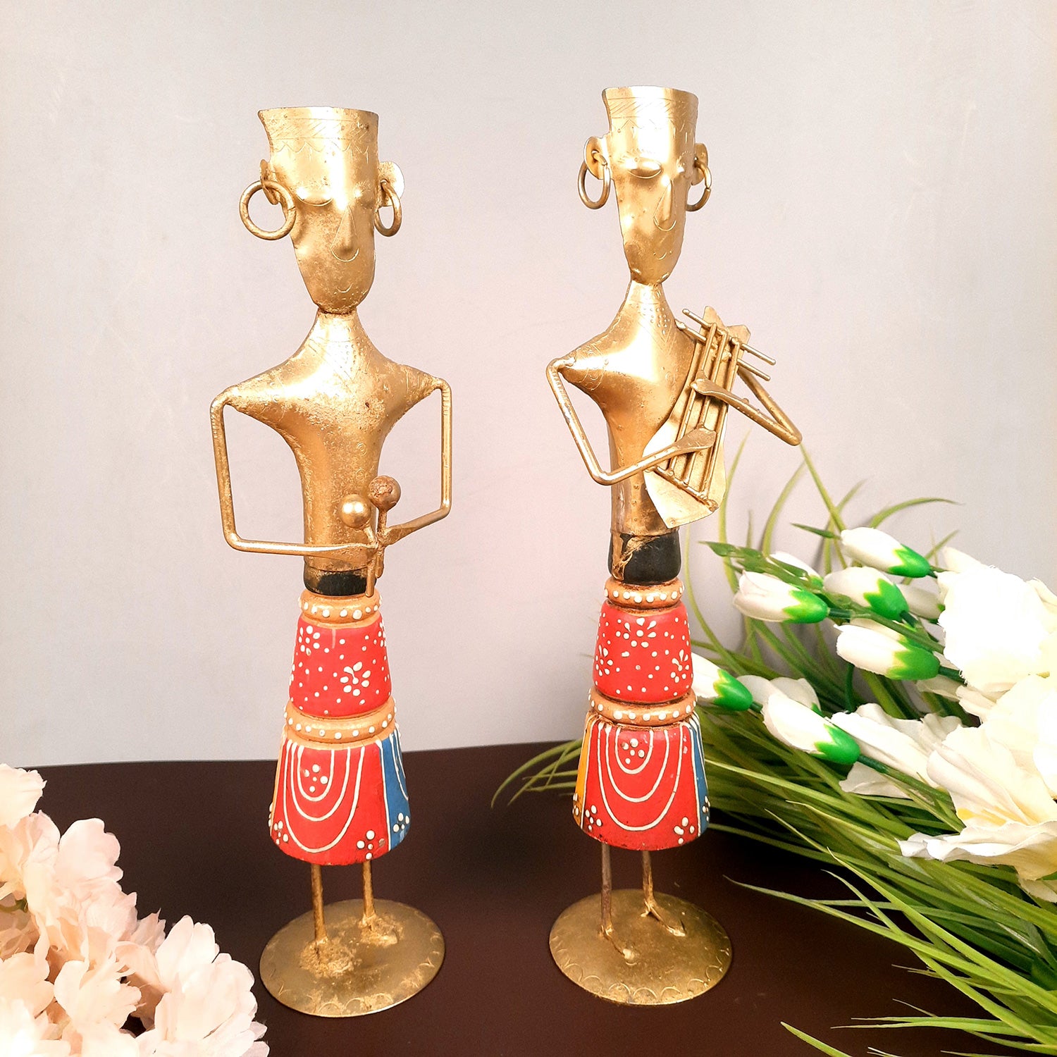 Showpiece Musician Set | Tribal Musician Figurine - For Home, Table, Living Room & TV Unit Decor | Show Piece For Office Desk & Gifts - 12 Inch (Set of 2)