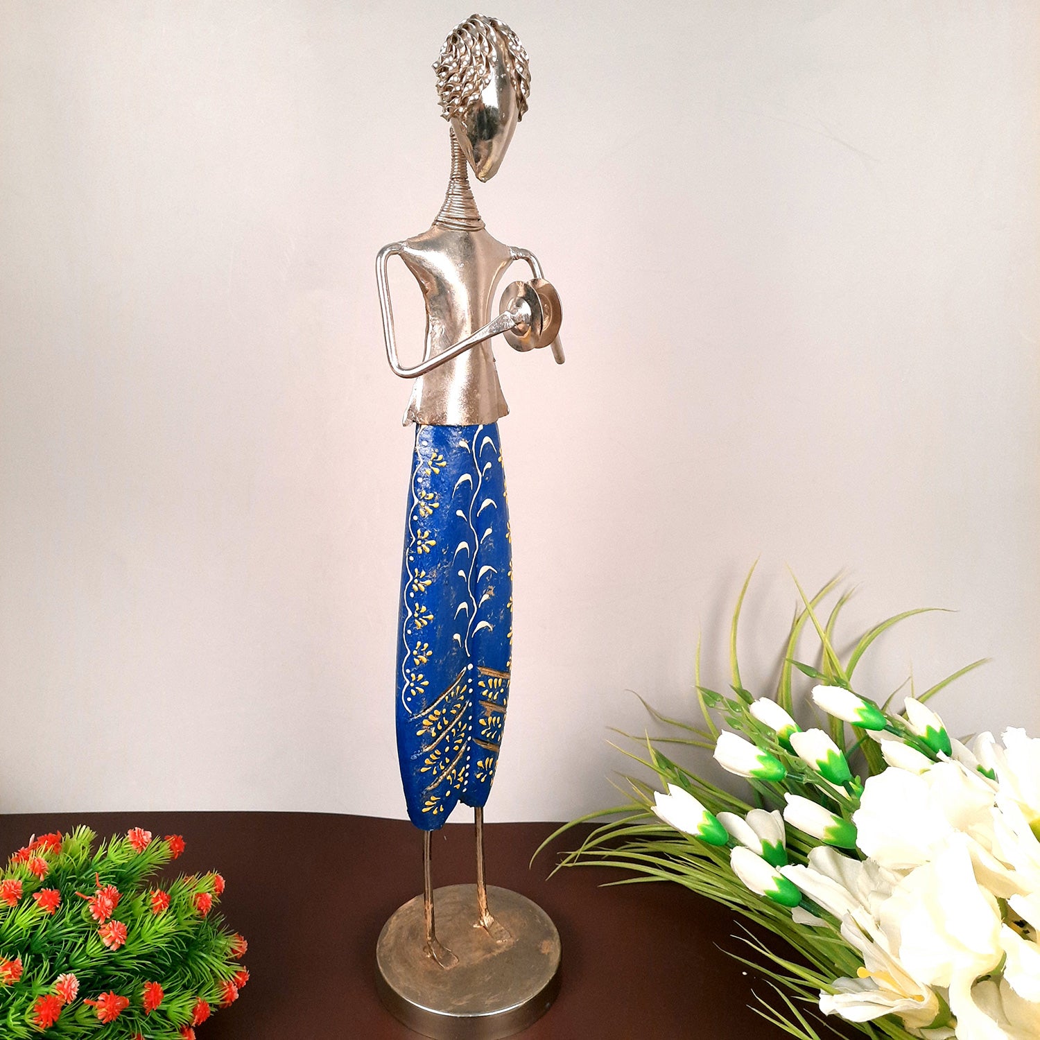 Showpiece - Rajasthani Musician Figurine | Decorative Show piece for Home, Bedroom, Living Room, Office Desk, Table Decor & Gifts - 19 Inch - Apkamart