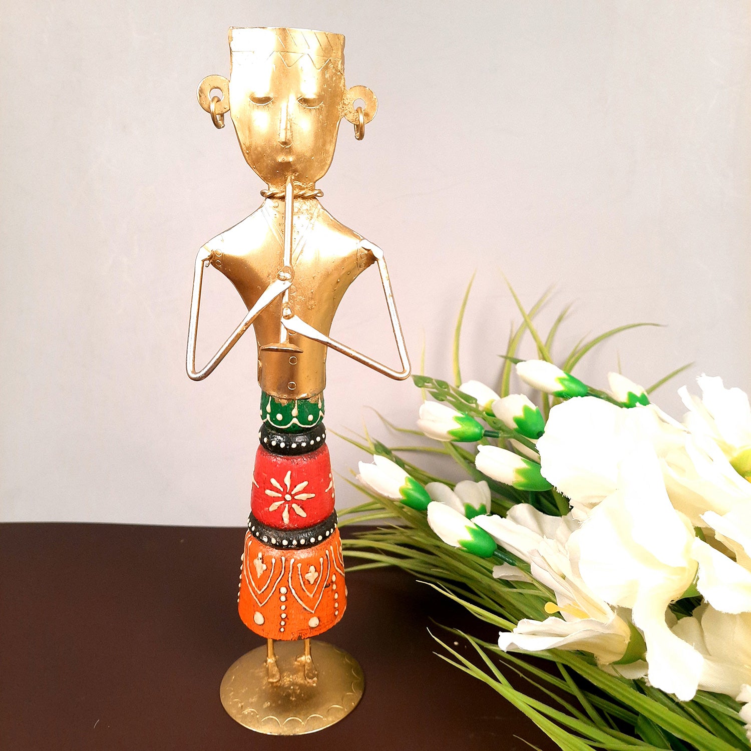 Showpiece Musician Figurine | Tribal Musician Figurine - For Home, Table, Living Room & TV Unit | Show Piece For Office Desk & Gifts - 12 Inch - Apkamart