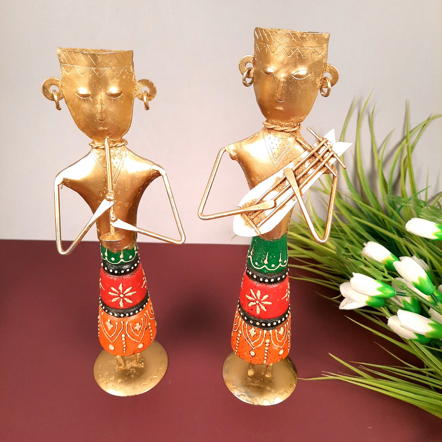 Tribal Musicians Figurines - for Home, Bedroom, Living Room, Office Desk, Table Decor & Gifts - 12 Inch (Set of 2)