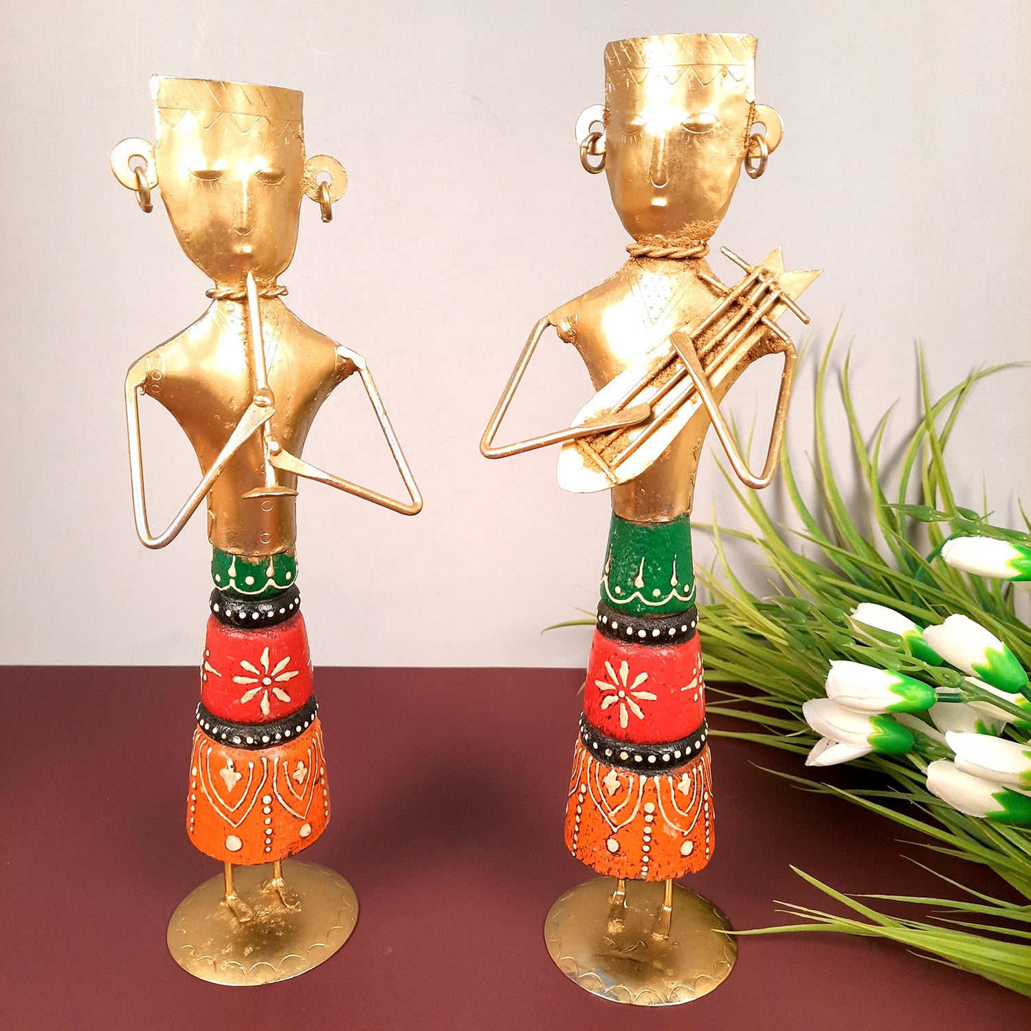 Tribal Musicians Figurines - for Home, Bedroom, Living Room, Office Desk, Table Decor & Gifts - 12 Inch (Set of 2)