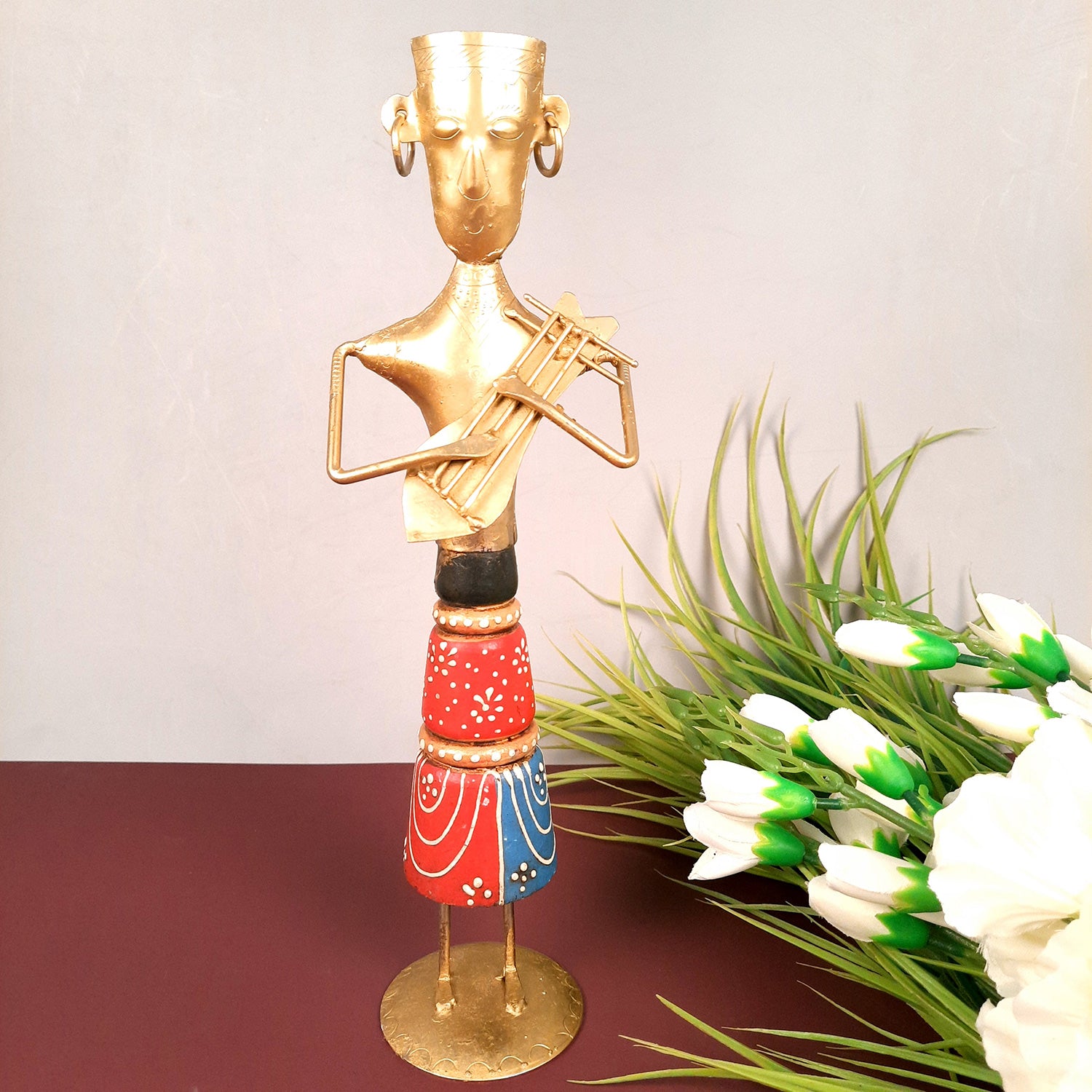 Showpiece Musician Figurine | Tribal Musician Figurine - For Home, Table, Living Room & TV Unit | Show Piece For Office Desk & Gifts - 12 Inch - Apkamart