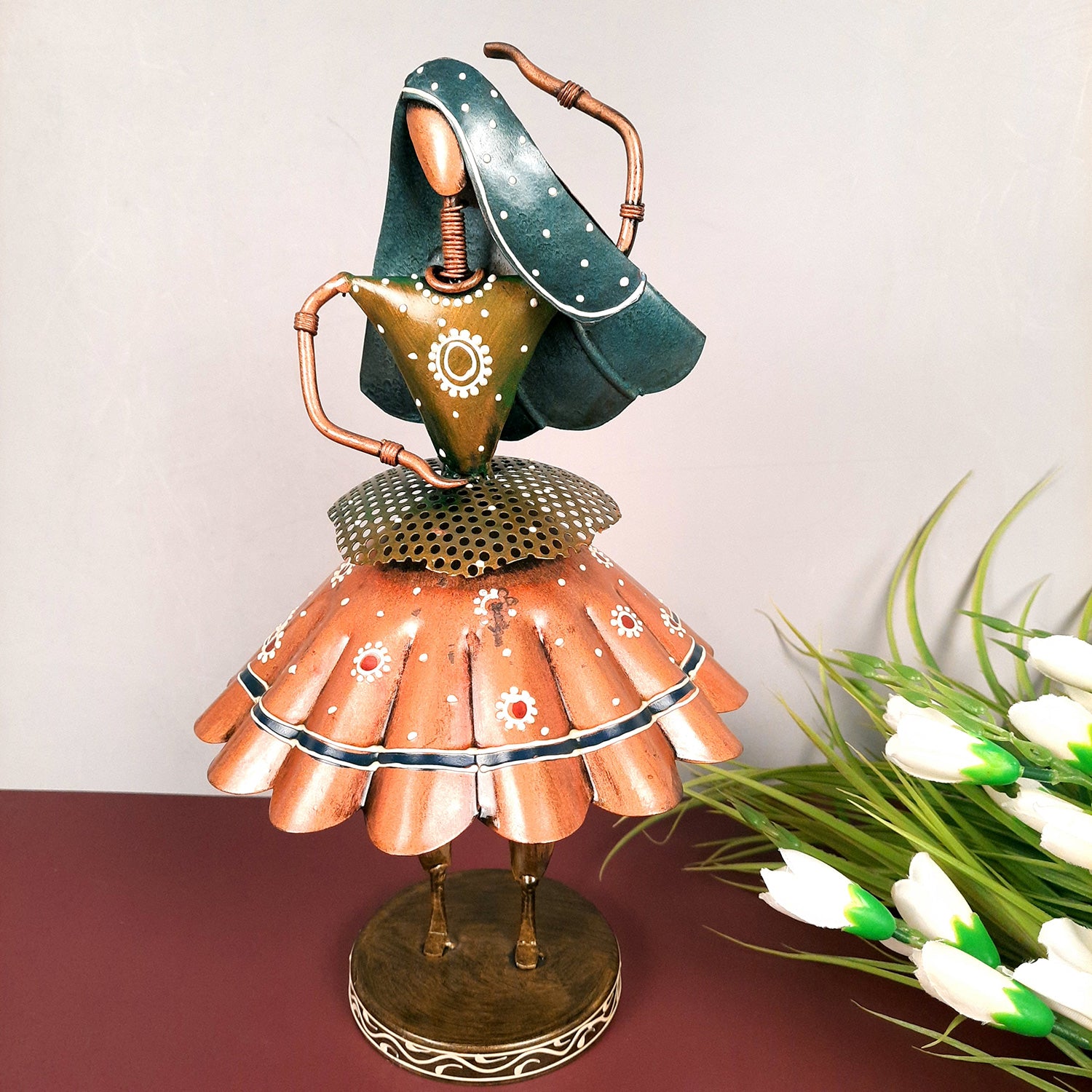 Dancing Lady Figurines Set of 3 | Handcrafted Metal Dolls - for Home, Table Decor, Living room & Gifts - 9 Inch (Pack of 3) - Apkamart #Style_Design 2