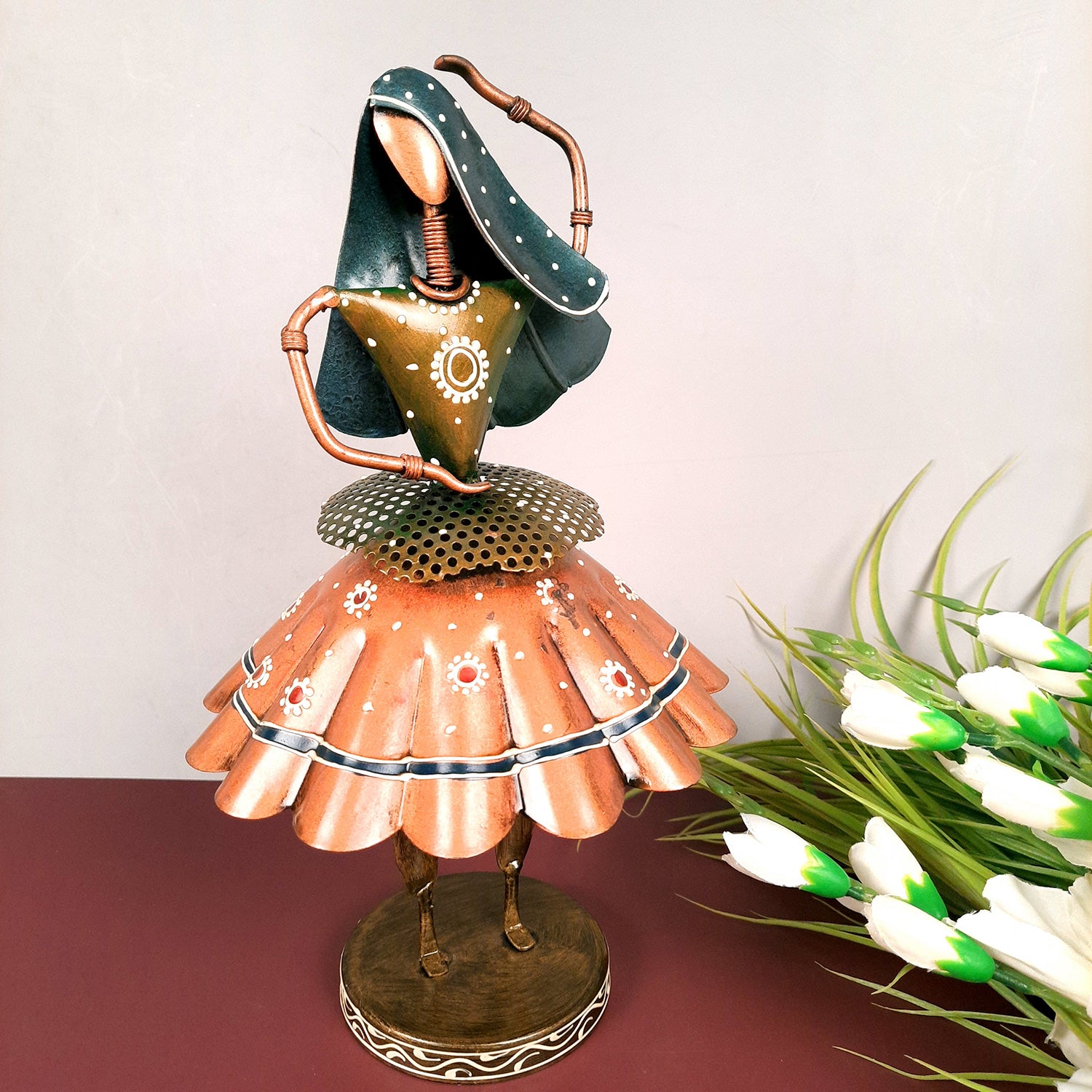 Dancing Lady Figurines Set of 3 | Handcrafted Metal Dolls - for Home, Table Decor, Living room & Gifts - 9 Inch (Pack of 3) - Apkamart #Style_Design 2