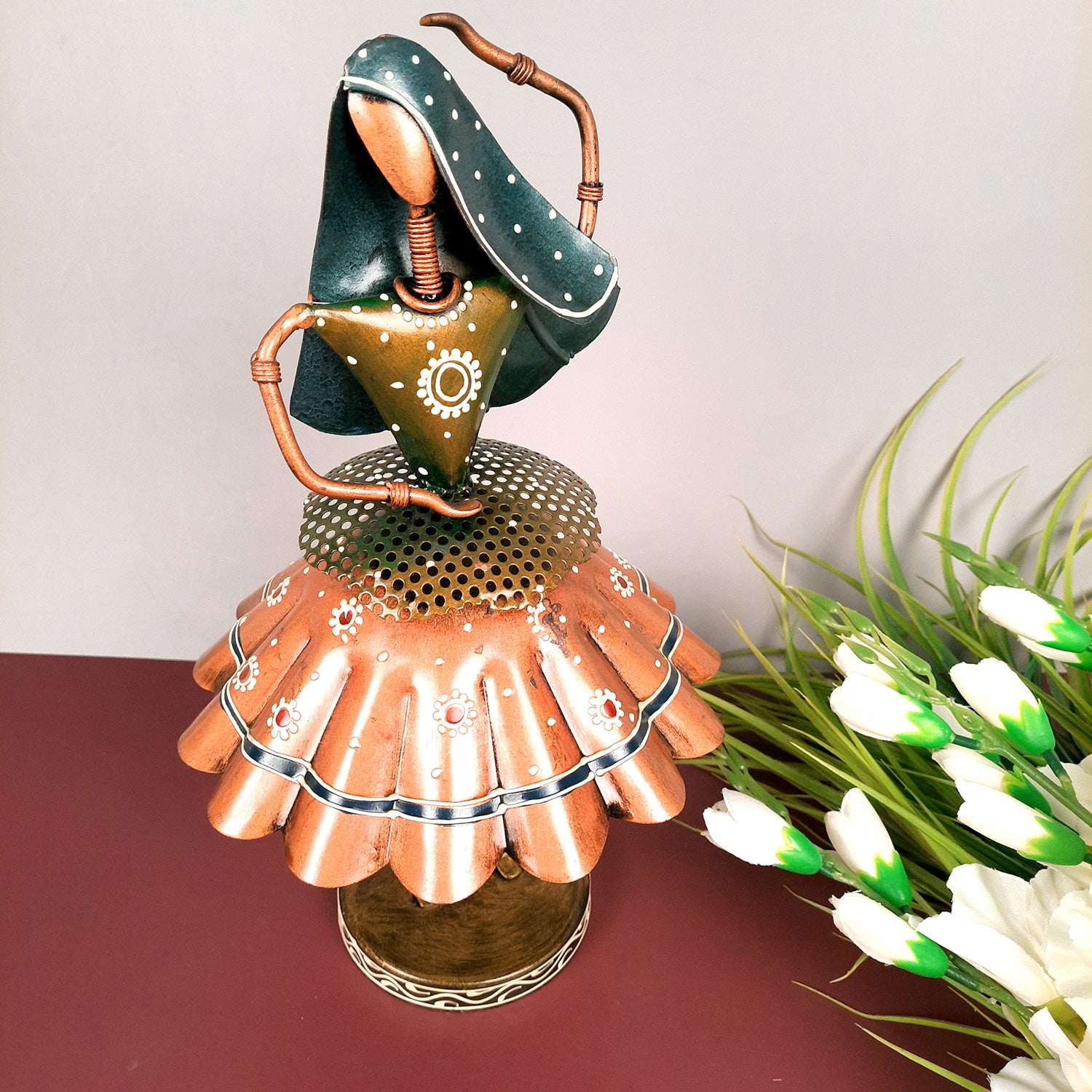 Dancing Lady Figurines Set of 3 | Handcrafted Metal Dolls - for Home, Table Decor, Living room & Gifts - 9 Inch (Pack of 3) - Apkamart #Style_Design 2