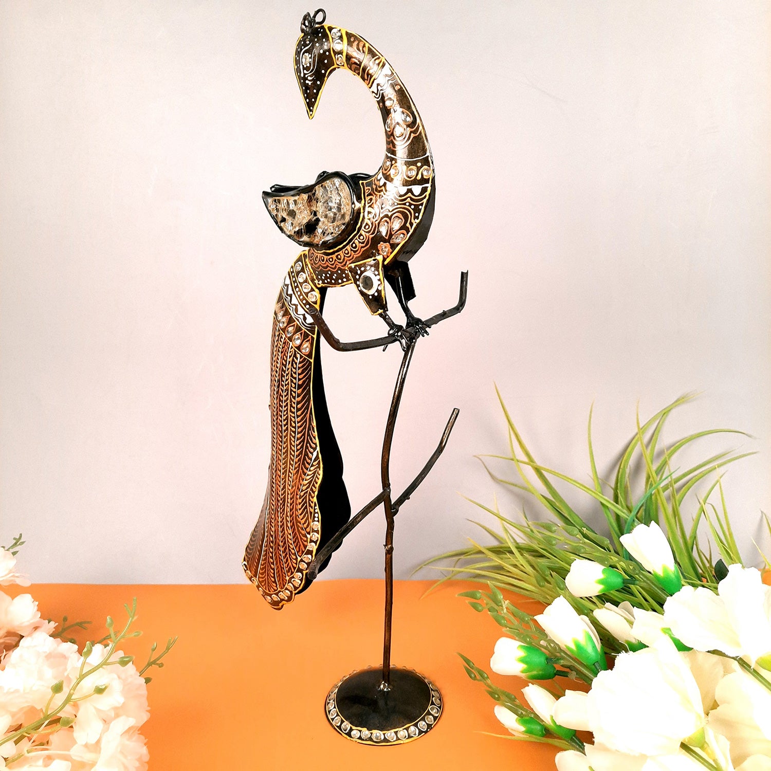 Peacock Earring / Bangle Stand Cum Figurine Showpiece - for Home, Dressing Table Decor - 19 Inch - Apkamart