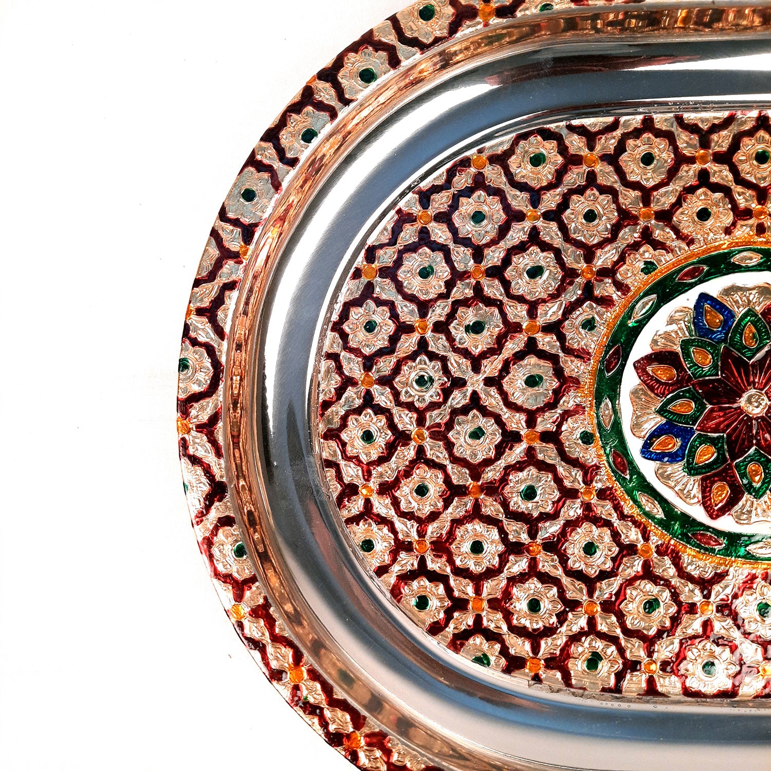 Serving Trays For Tea, Coffee & Snacks | Steel Tray | Multipurpose Decorative Tray & Platters - For Home, Dining Table Organization, Kitchen & Gifts - 15 Inch