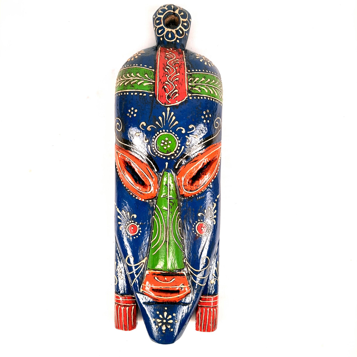 Nazar Battu Wall Mask | Tribal Face Masks Hanging |Long African Egyptian Wooden Faces Hangings - for Home Entrance, Living Room, Door Decor, Hall-Way, Balcony Decoration & Gift - 15 Inch - Apkamart #Color_Blue