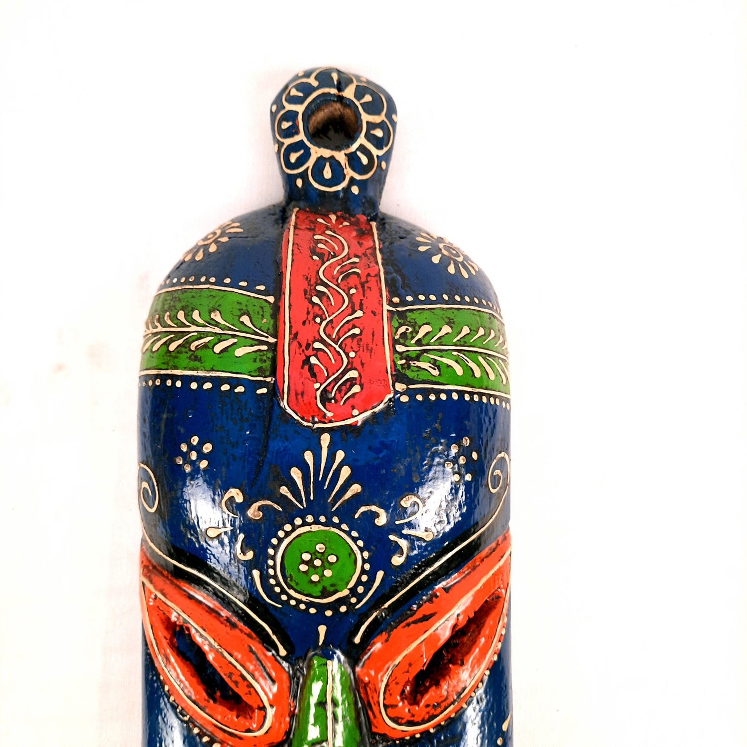 Nazar Battu Wall Mask | Tribal Face Masks Hanging |Long African Egyptian Wooden Faces Hangings - for Home Entrance, Living Room, Door Decor, Hall-Way, Balcony Decoration & Gift - 15 Inch - Apkamart #Color_Blue