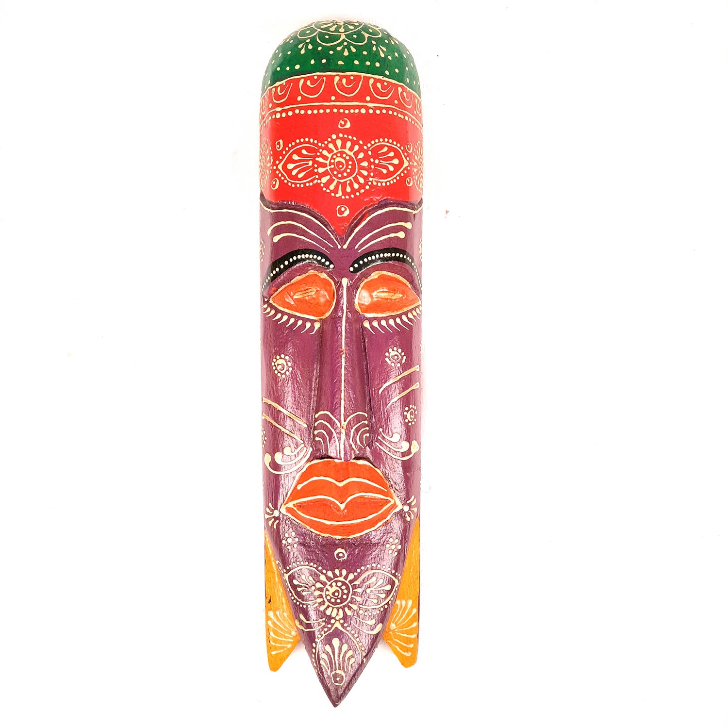 African Egyptian Face Wall Mask Hanging | Nazar Battu | Long Tribal Masks for Home Entrance & Living Room | Wooden Mask hangings for House, Door, Hall-Way, Balcony Decoration -15 Inch - Apkamart #Color_Purple
