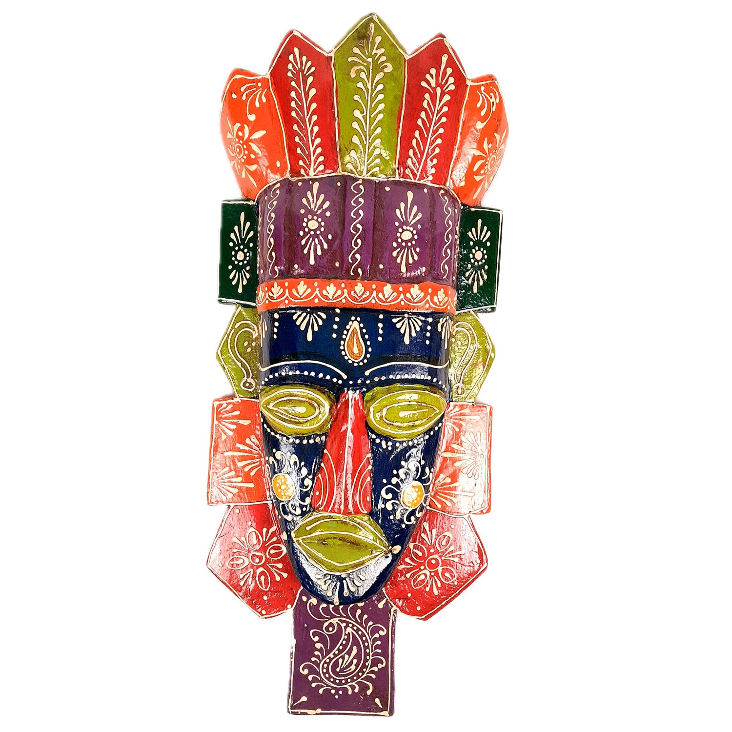 Tribal Wall Masks Tall | African Egyptian Hangings for Home Entrance & Living Room | Nazar Battu Hanging - for House, Door, Hallway, Balcony Decoration - 20 Inch - Apkamart #Color_Blue