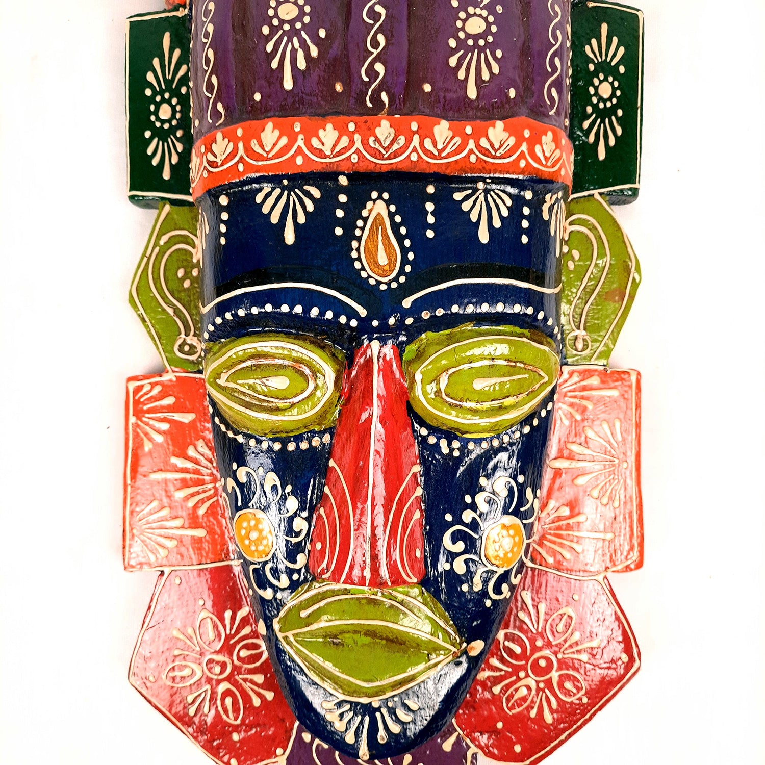 Tribal Wall Masks Tall | African Egyptian Hangings for Home Entrance & Living Room | Nazar Battu Hanging - for House, Door, Hallway, Balcony Decoration - 20 Inch - Apkamart #Color_Blue