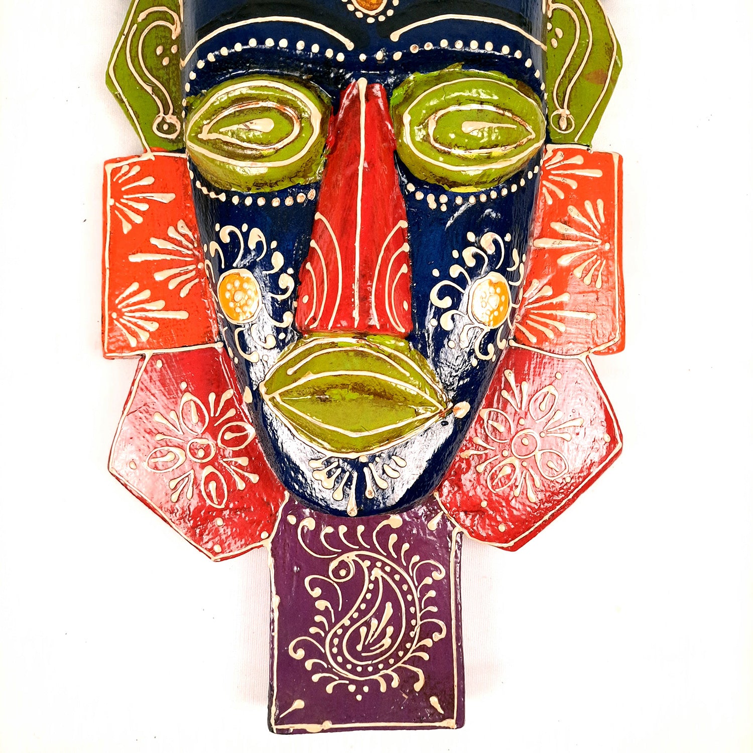 Tribal Wall Masks Tall | African Egyptian Hangings for Home Entrance & Living Room | Nazar Battu Hanging - for House, Door, Hallway, Balcony Decoration - 20 Inch - Apkamart #Color_Blue