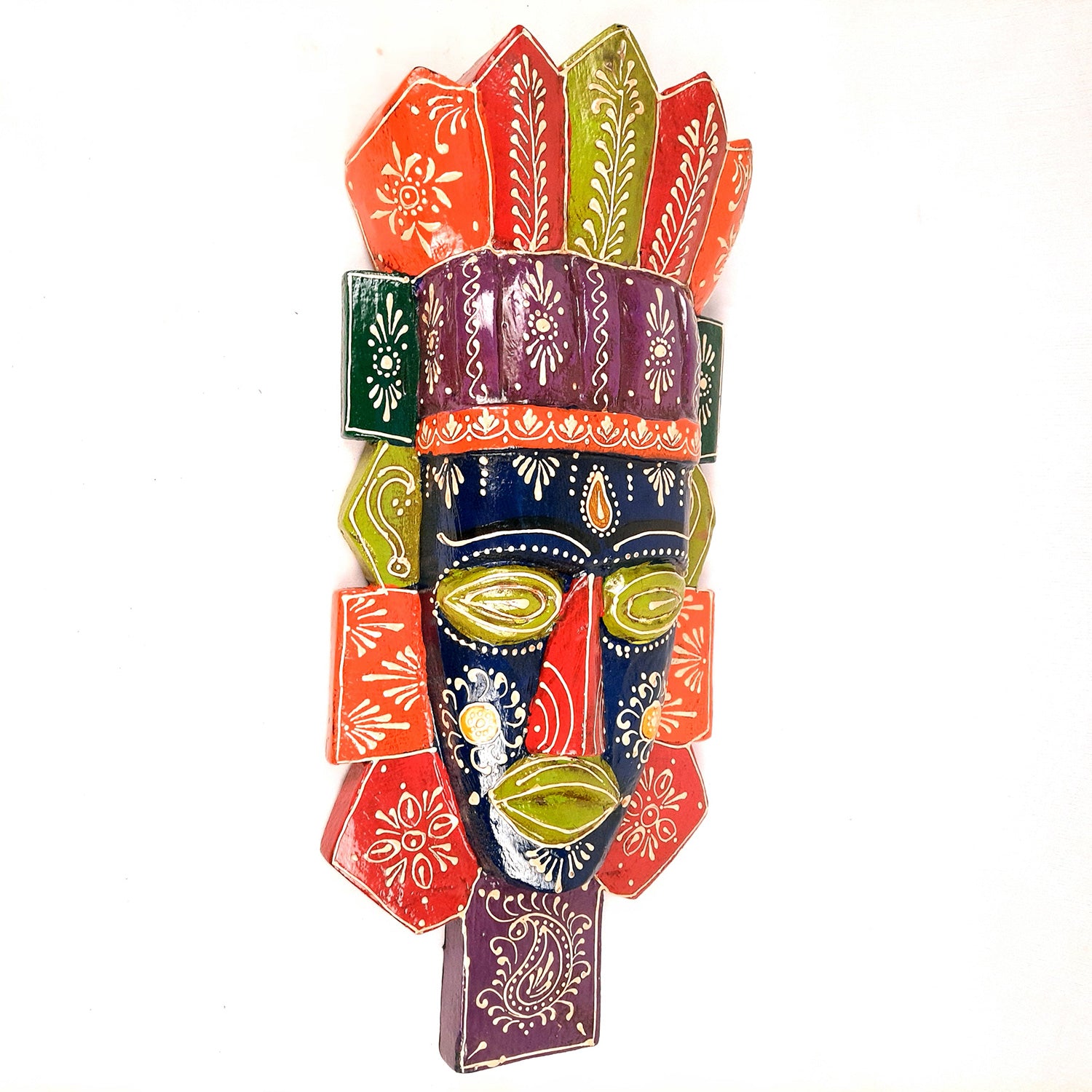 Tribal Wall Masks Tall | African Egyptian Hangings for Home Entrance & Living Room | Nazar Battu Hanging - for House, Door, Hallway, Balcony Decoration - 20 Inch - Apkamart #Color_Blue
