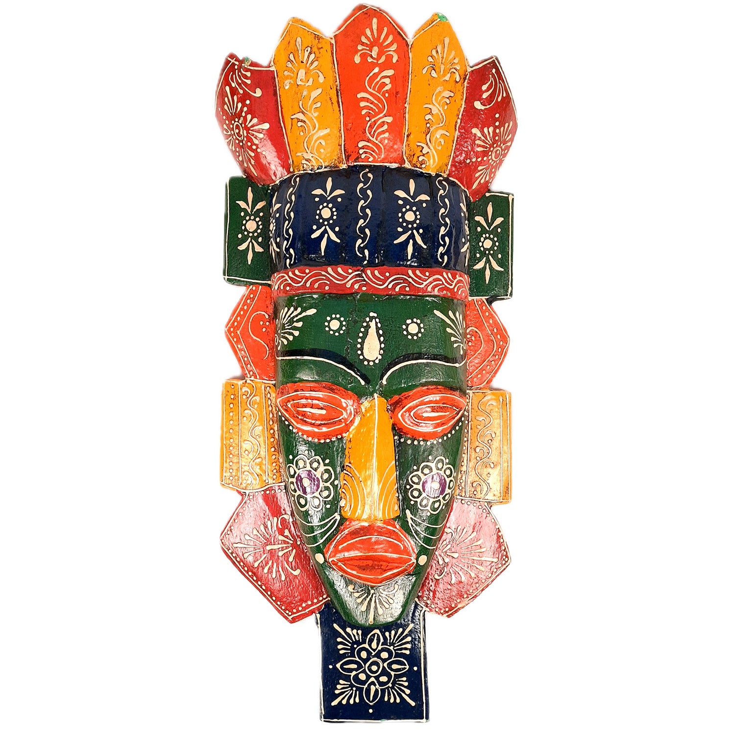 Tribal Wall Masks Tall | African Egyptian Hangings for Home Entrance & Living Room | Nazar Battu Hanging - for House, Door, Hallway, Balcony Decoration - 20 Inch - Apkamart #Color_Green