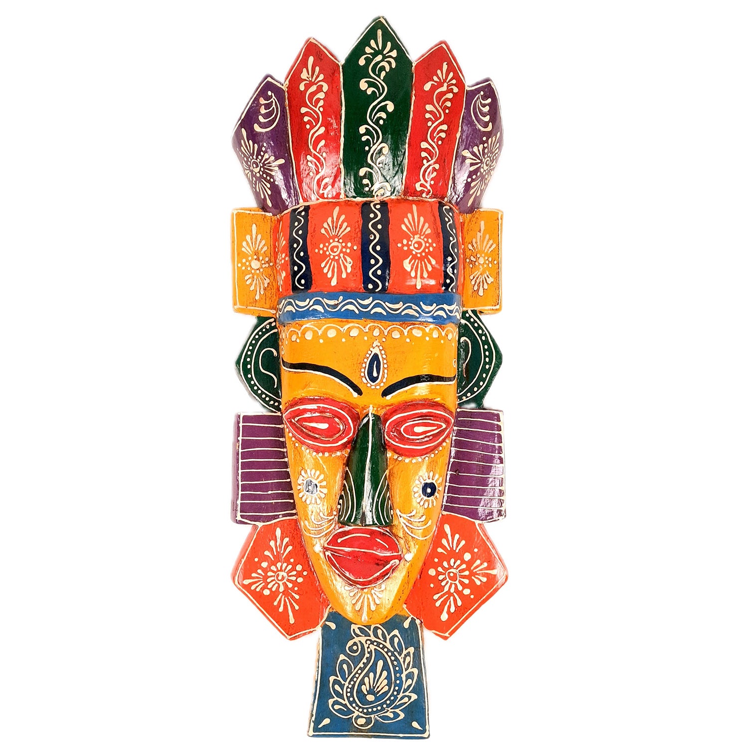 Tribal Wall Masks Tall | African Egyptian Hangings for Home Entrance & Living Room | Nazar Battu Hanging - for House, Door, Hallway, Balcony Decoration - 20 Inch - Apkamart #Color_Yellow