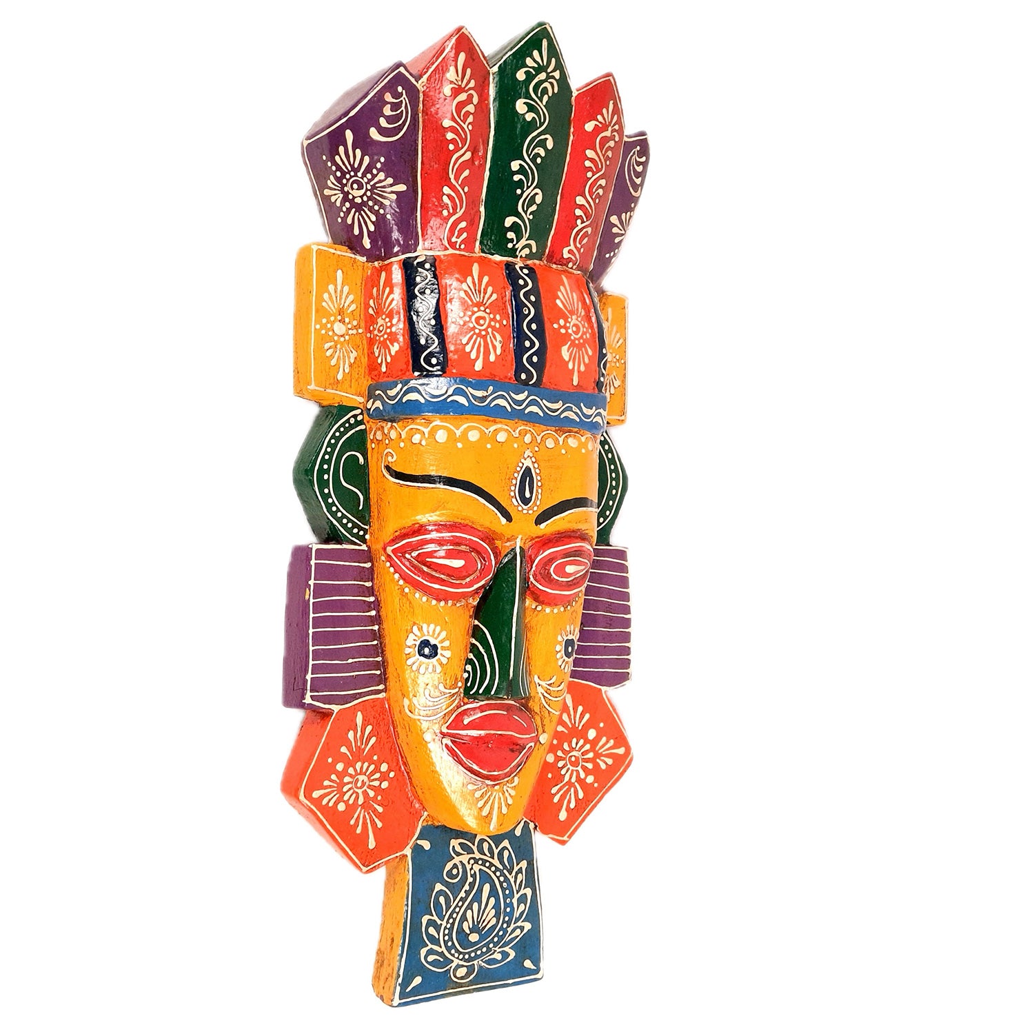 Tribal Wall Masks Tall | African Egyptian Hangings for Home Entrance & Living Room | Nazar Battu Hanging - for House, Door, Hallway, Balcony Decoration - 20 Inch - Apkamart #Color_Yellow