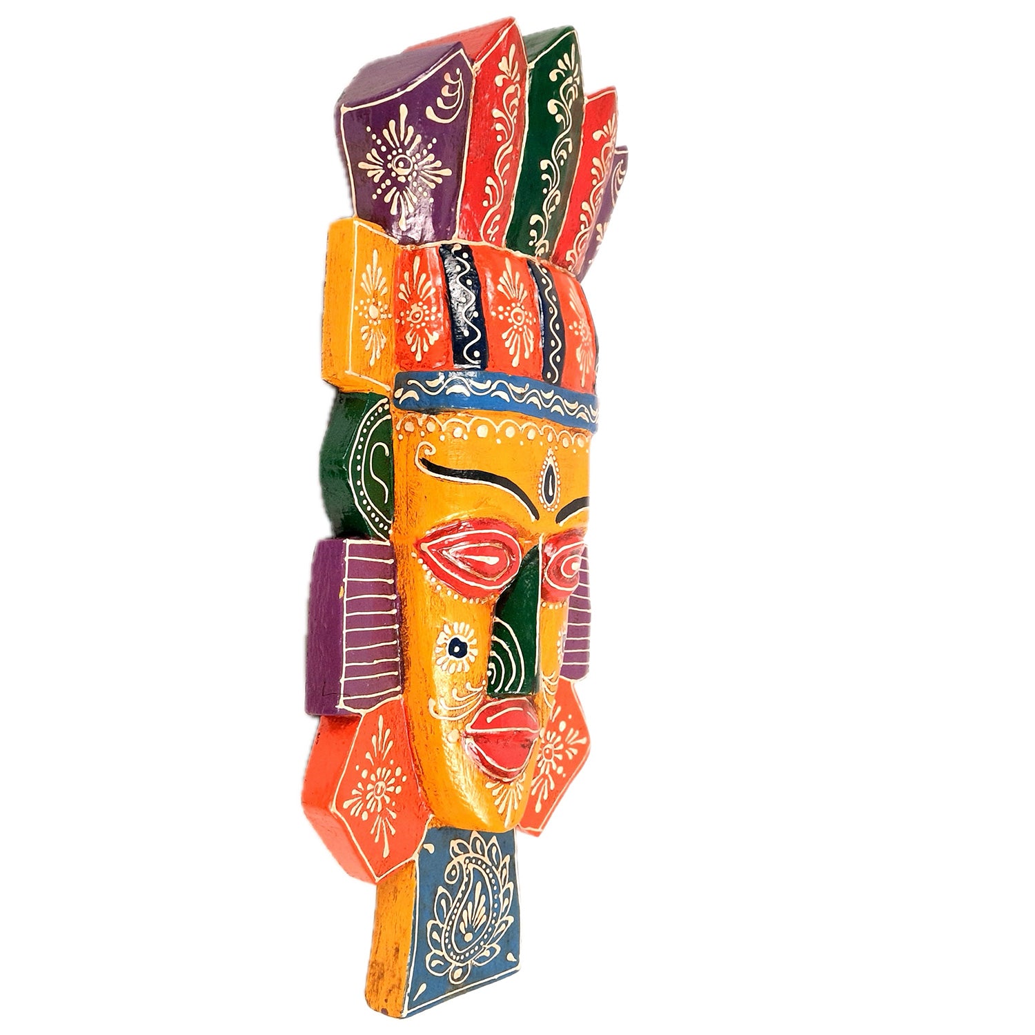 Tribal Wall Masks Tall | African Egyptian Hangings for Home Entrance & Living Room | Nazar Battu Hanging - for House, Door, Hallway, Balcony Decoration - 20 Inch - Apkamart #Color_Yellow