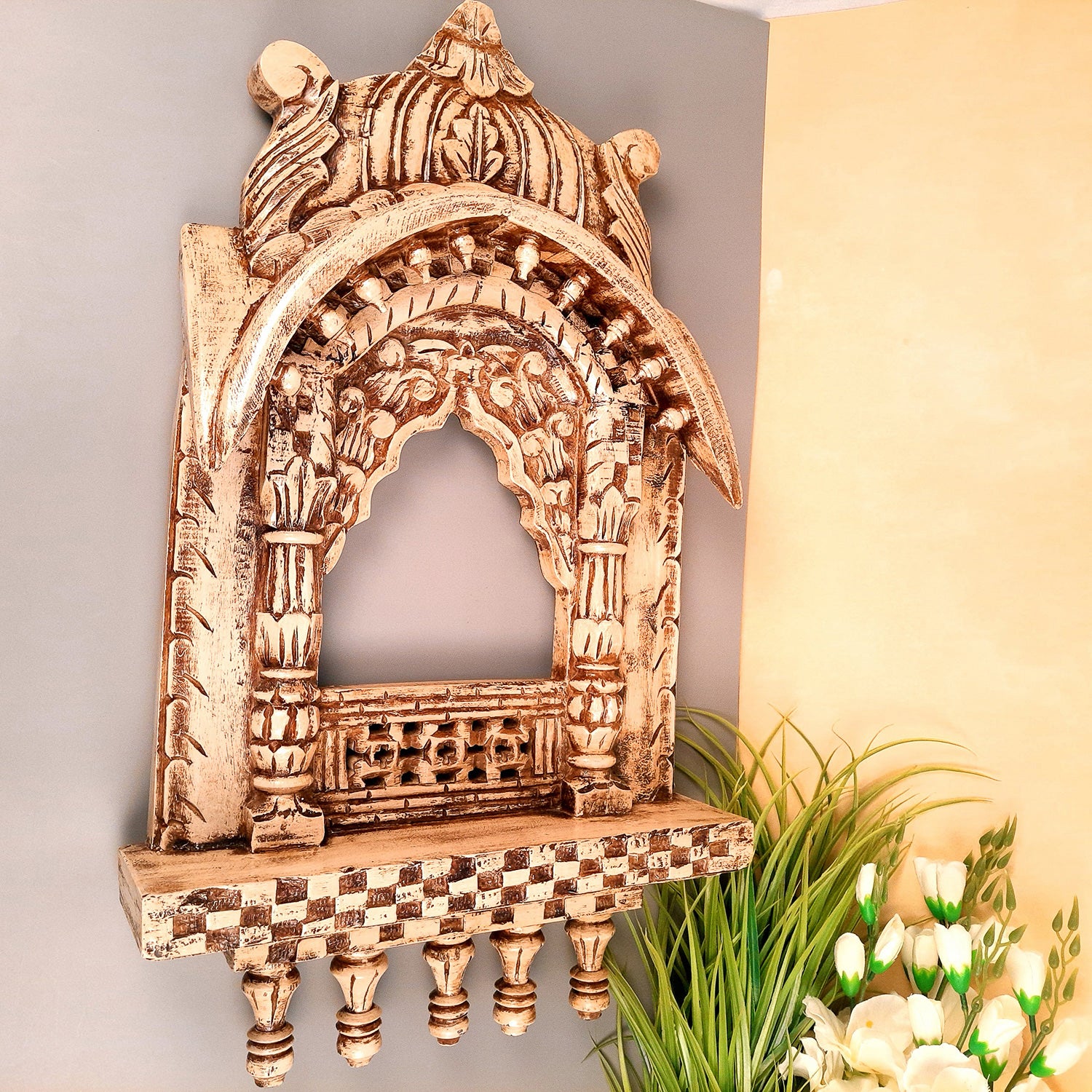Jharokha Wall Hanging - Window Design | Wooden Jharokha Hangings for Photo Frame & Mirrors - For Home, Wall Decor, Living room, Entrance Decoration & Gifts - 27 Inch