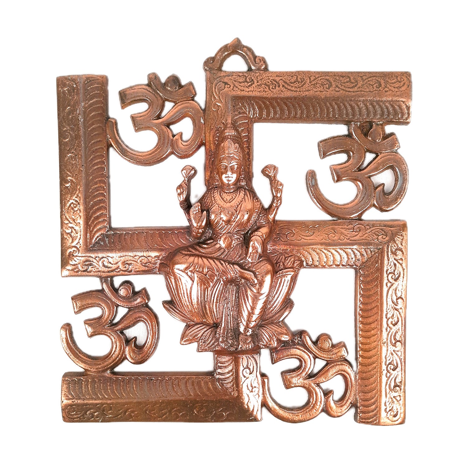 Lakshmi Wall Hanging | Goddess Laxmi Sitting On Lotus With Swastik Design Wall Statue Decor | Religoius & Spiritual Wall Art - For Diwali, Puja, Home & Entrance Living Room & Gift - 10 Inch - Apkamart