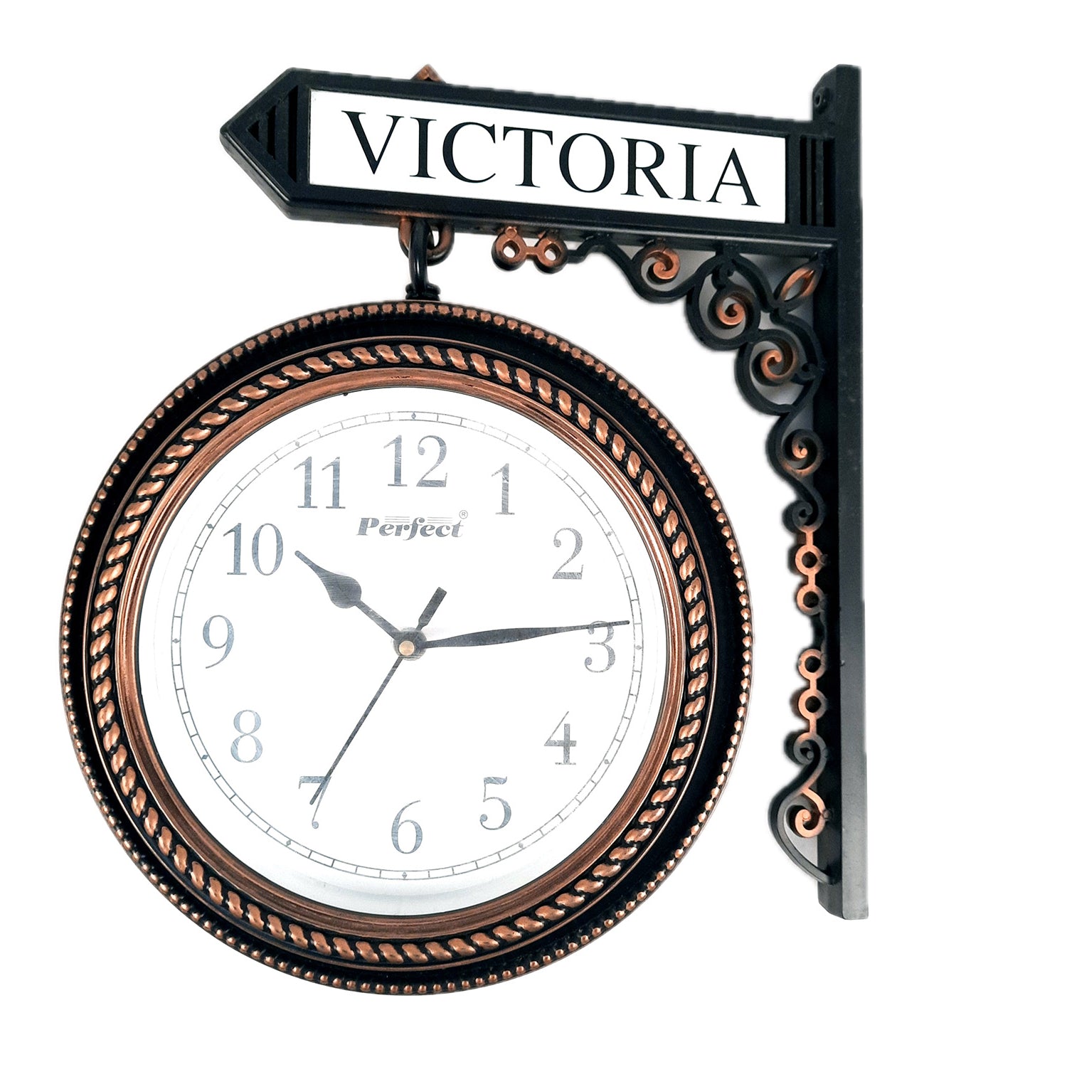 Railway Clocks - Double Sided | Victorian Station Wall Hanging Clock | Vintage Platform Watch - for Home, Living Room, Office Decor & Gifts - 11 Inch - Apkamart #Color_Black