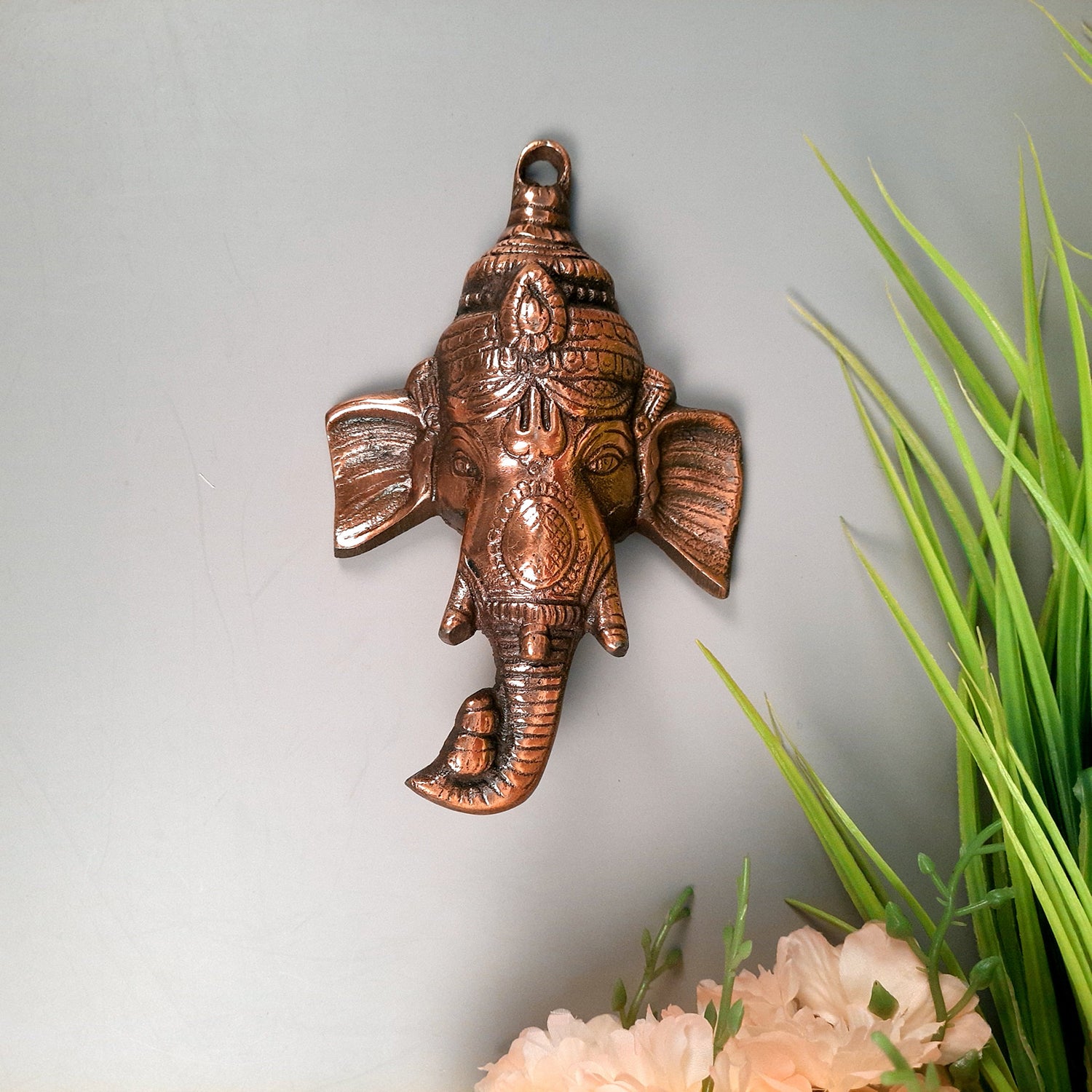 Ganesh Wall Hanging Idol | Lord Ganesha Face Wall Statue Decor - For Puja, Home & Entrance Living Room & Gift - 7 Inch - Apkamart