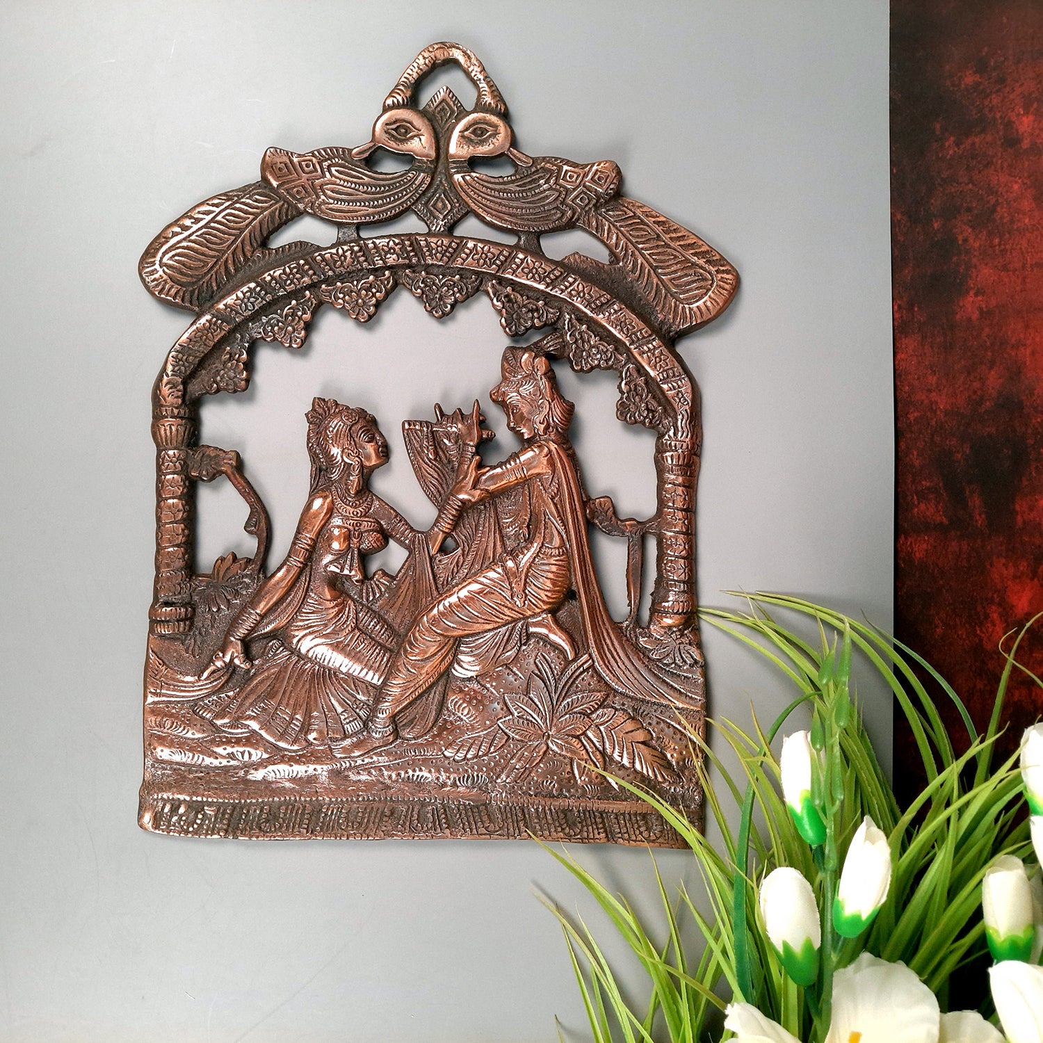 Radha Krishna Idol Wall Hanging Art | Radhe Krishna Wall Statue Murti | Religious Gifts | Wedding Gift for Couples - for Home, Living Room, Office, Puja , Entrance Decoration - 14 Inch - Apkamart