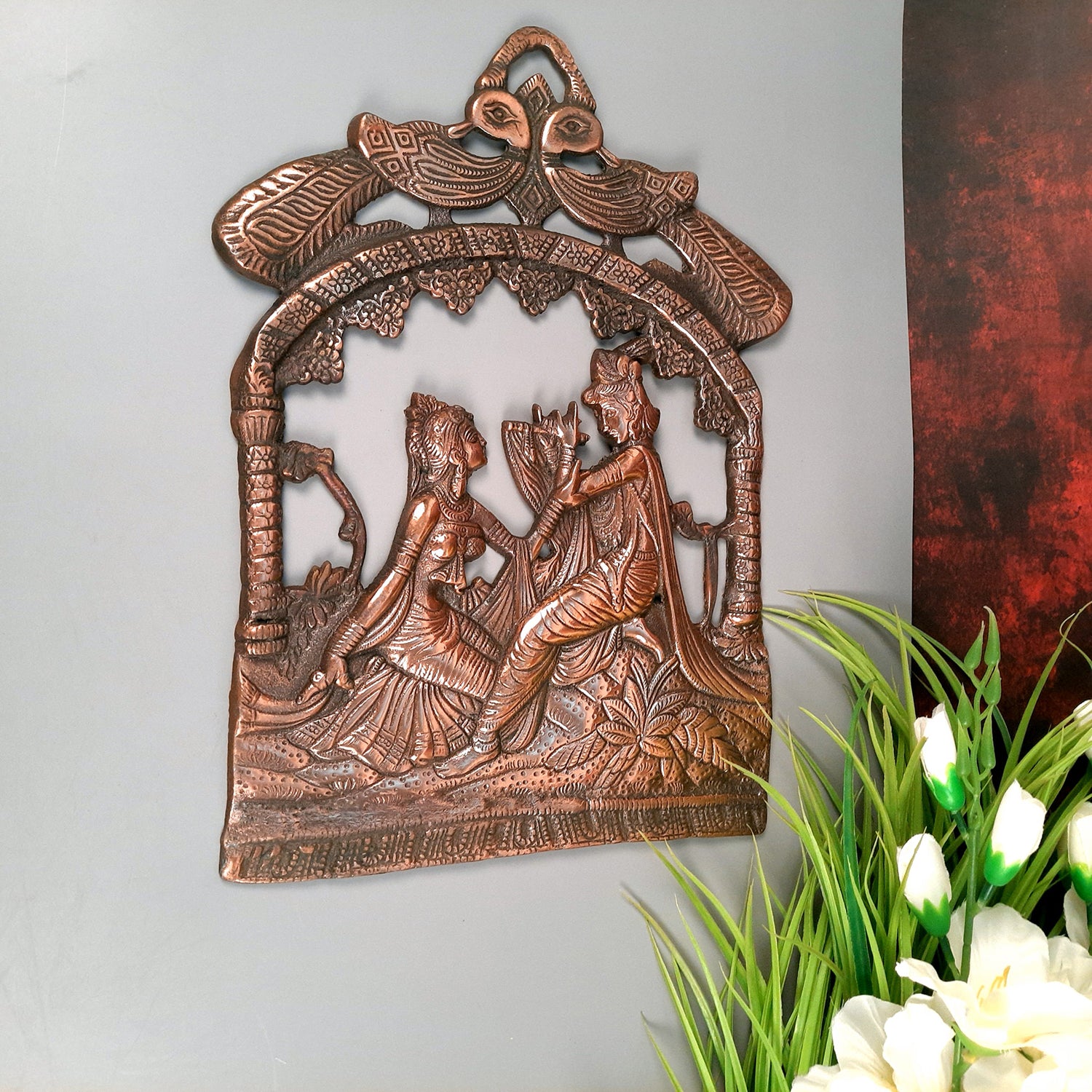 Radha Krishna Idol Wall Hanging Art | Radhe Krishna Wall Statue Murti | Religious Gifts | Wedding Gift for Couples - for Home, Living Room, Office, Puja , Entrance Decoration - 14 Inch - Apkamart