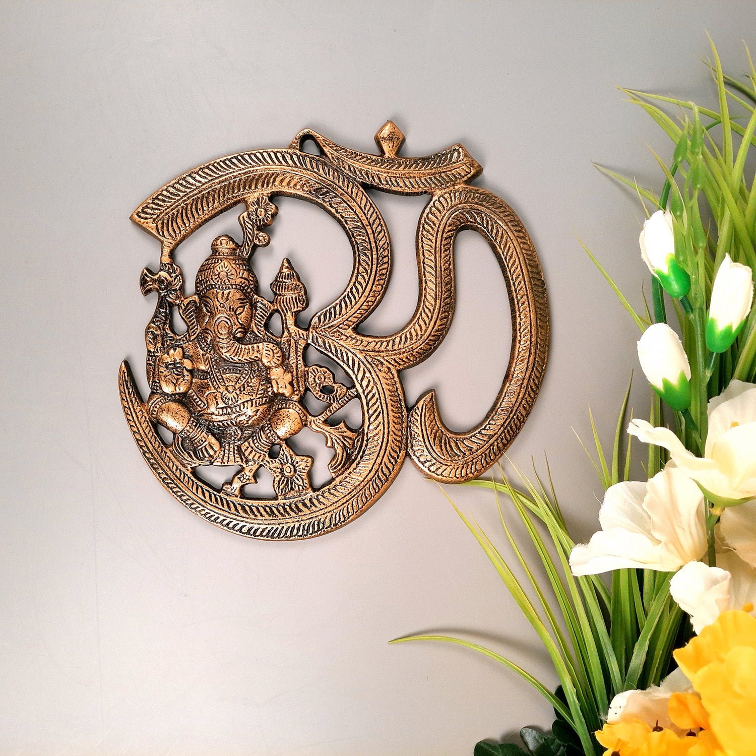 Ganesh Wall Hanging Murti | Ganesha With Om Wall Idol Decor - for Home, Puja, Temple, Entrance Decor & Gift - 9 Inch - Apkamart