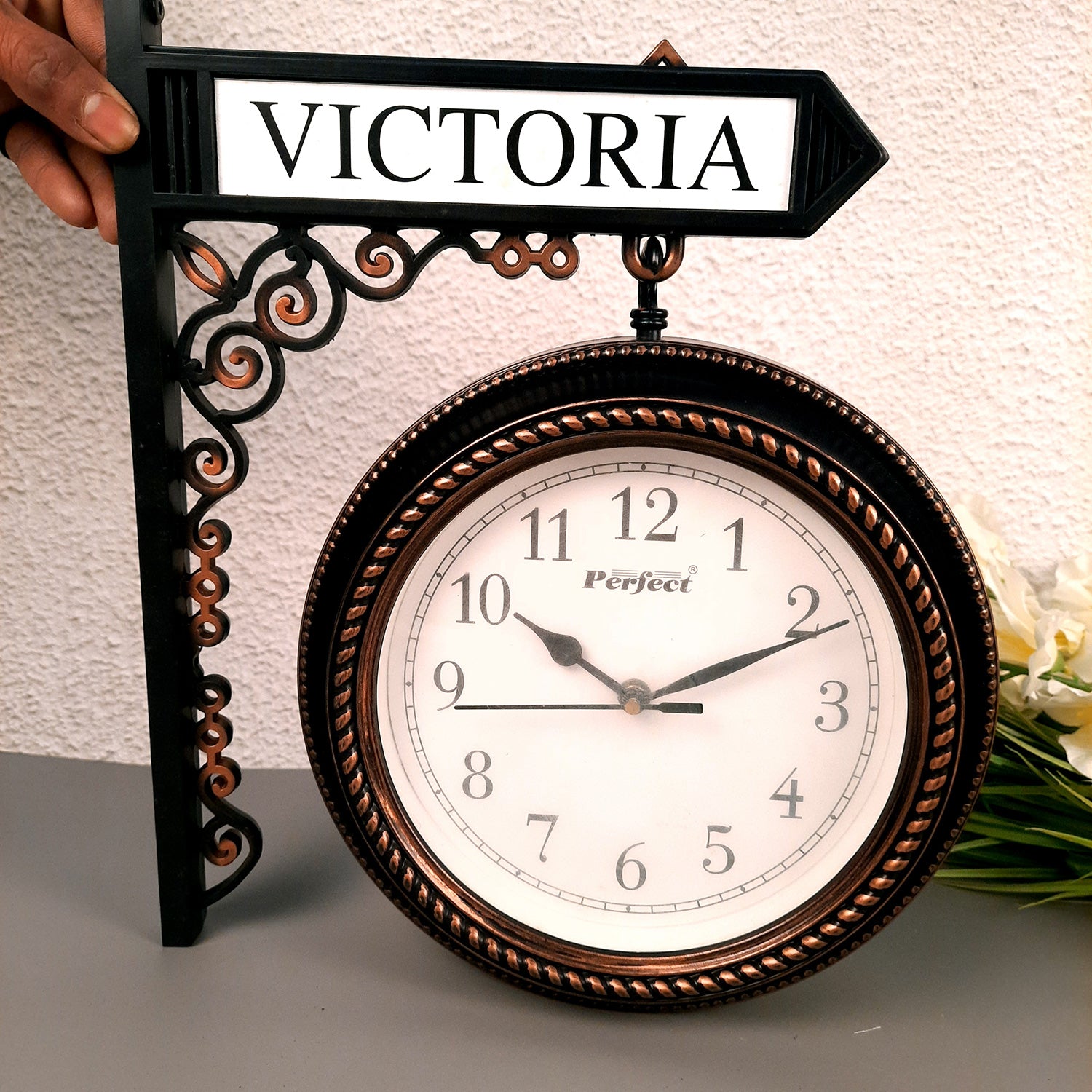 Railway Clocks - Double Sided | Victorian Station Wall Hanging Clock | Vintage Platform Watch - for Home, Living Room, Office Decor & Gifts - 11 Inch - Apkamart #Color_Black