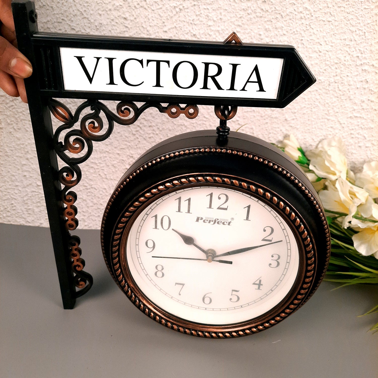 Railway Clocks - Double Sided | Victorian Station Wall Hanging Clock | Vintage Platform Watch - for Home, Living Room, Office Decor & Gifts - 11 Inch - Apkamart #Color_Black