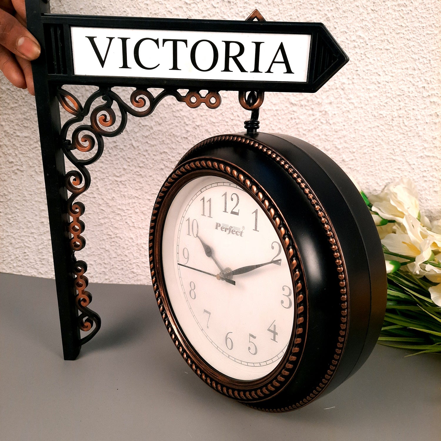 Railway Clocks - Double Sided | Victorian Station Wall Hanging Clock | Vintage Platform Watch - for Home, Living Room, Office Decor & Gifts - 11 Inch - Apkamart #Color_Black